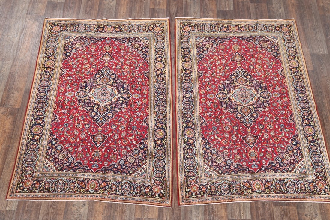 Set of 2 Floral Red Kashan Persian Area Rug 5x7 - 2
