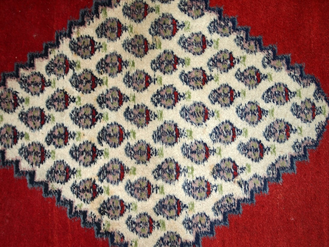 Handmade vintage Indian Seraband rug 2.9' x 5.3' (91cm x 163cm) 1970s - 5