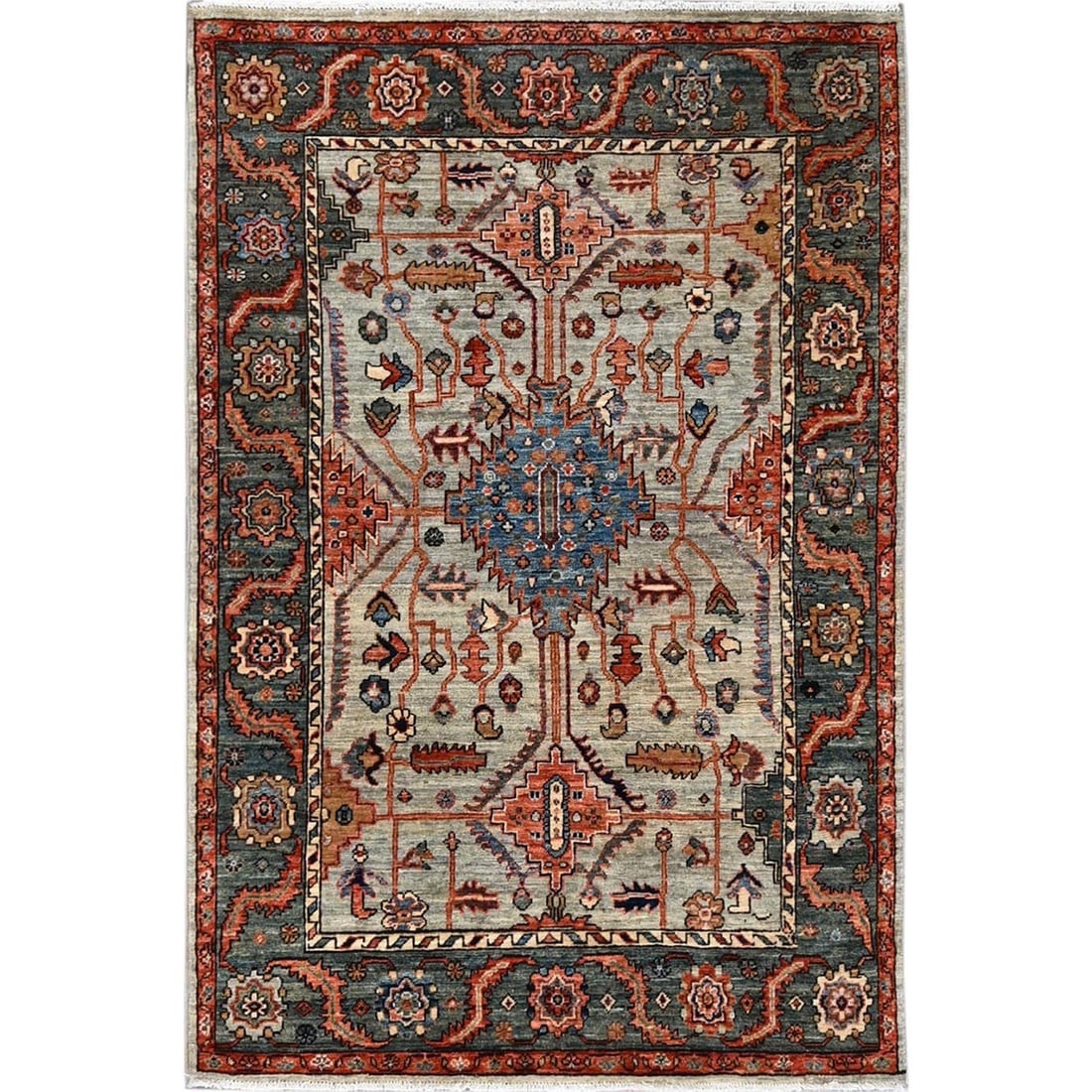 Light Green Heriz All Over Design Aryana Grade Hand Knotted Wool Rug: Title: Light Green Heriz All Over Design Aryana Grade Hand Knotted Wool RugDescription:This is a truly genuine one-of-a-kind. It has been Knotted for months and months in the centuries-old weaving
