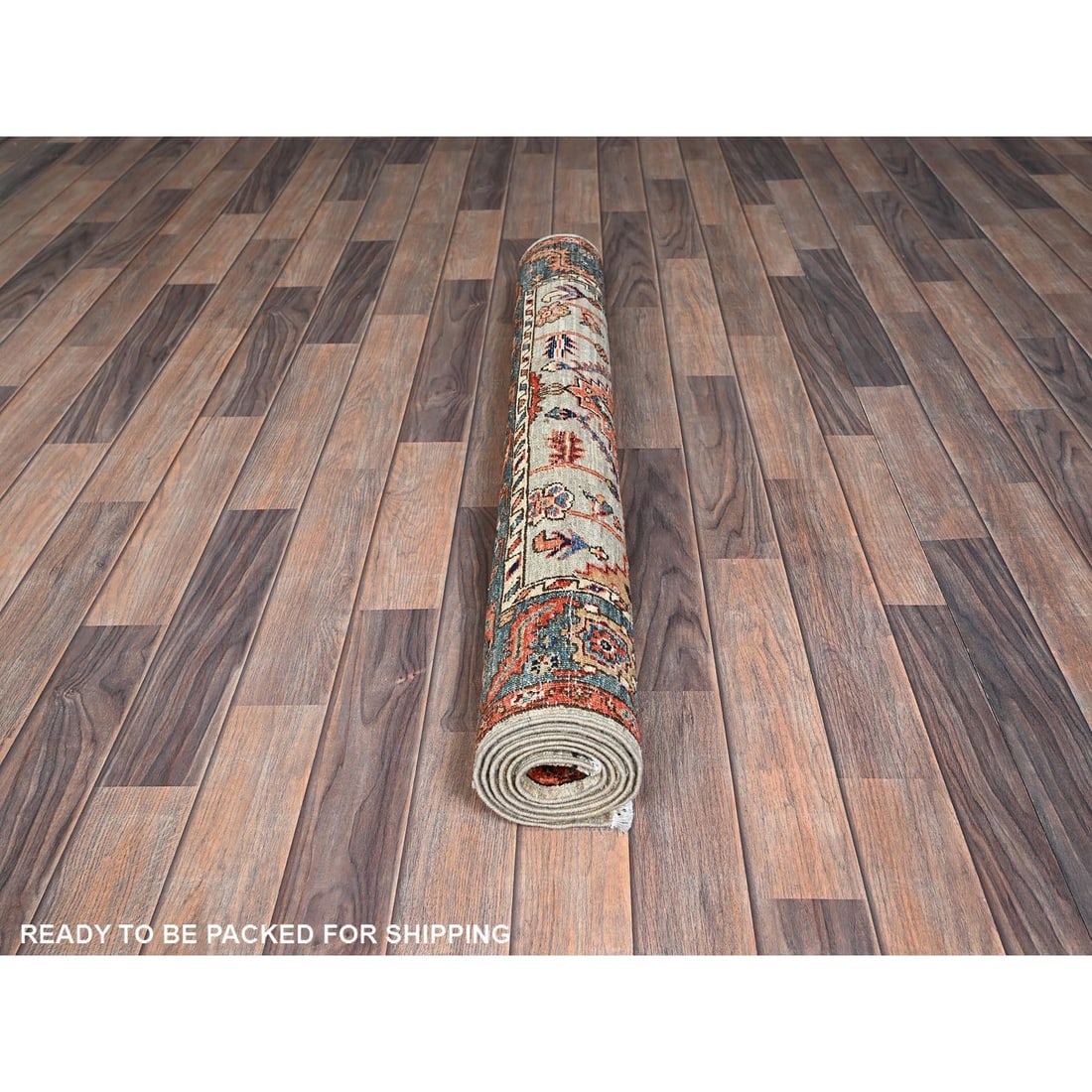 Light Green Heriz All Over Design Aryana Grade Hand Knotted Wool Rug - 5