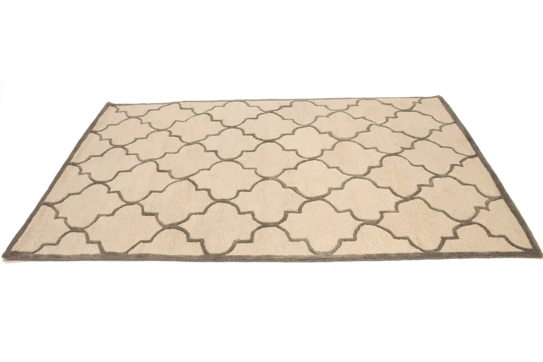 Cream & Brown Trellis 5X8 Hand-Tufted Modern Rug - 6