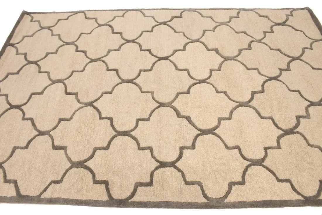 Cream & Brown Trellis 5X8 Hand-Tufted Modern Rug - 7