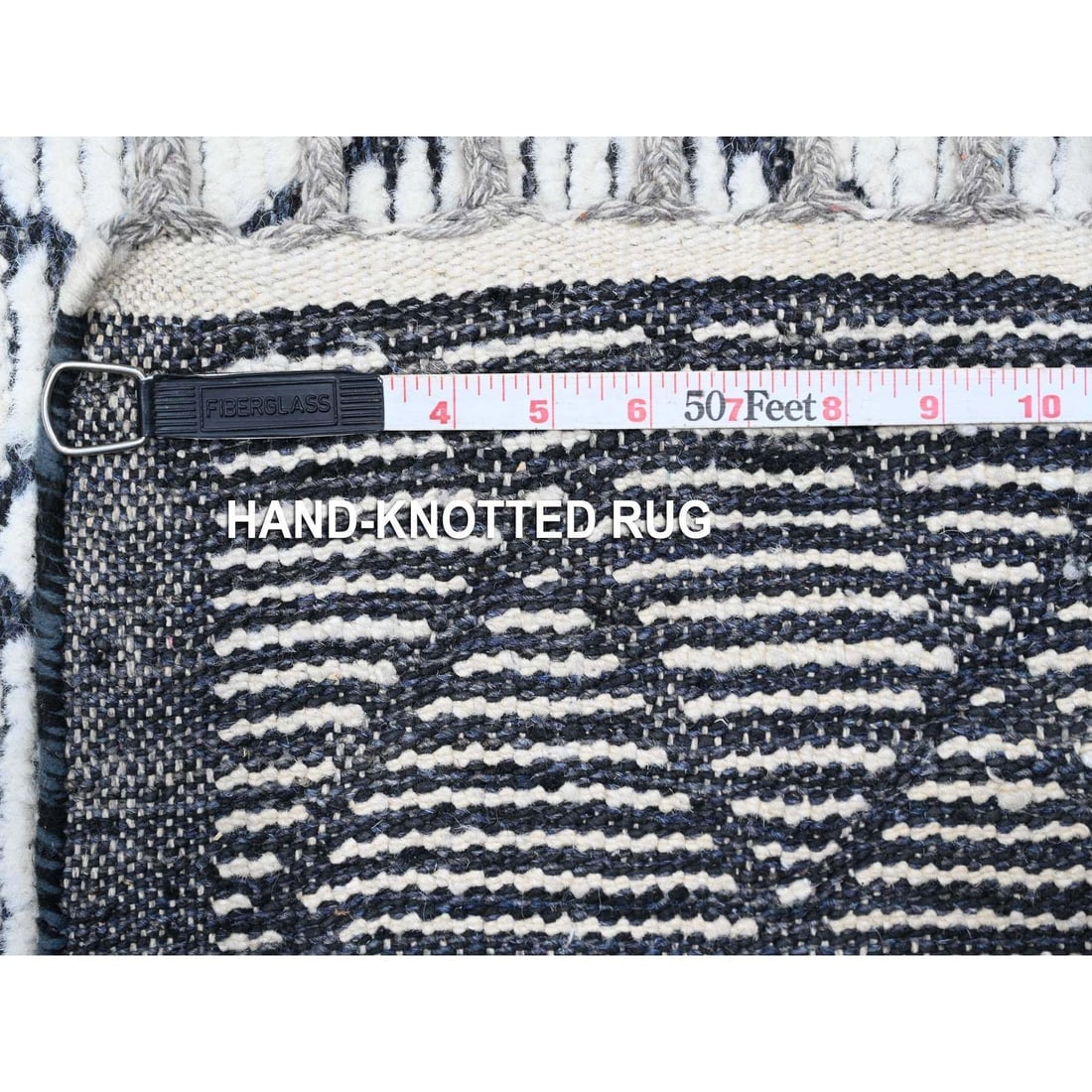 Spare White Hand Knotted Moroccan Weave 100% Wool Oriental Rug - 11