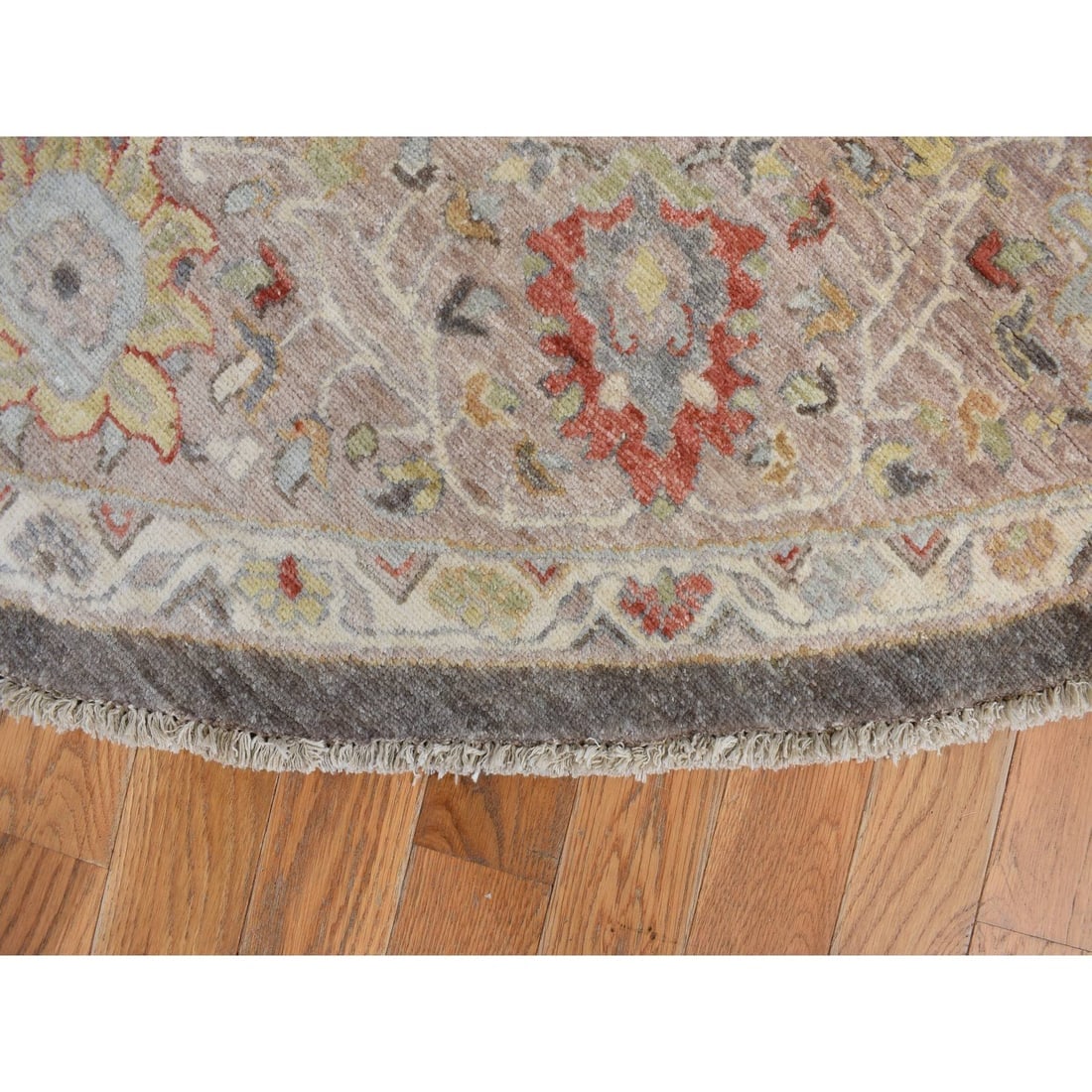 Brindle Gray Hand Knotted Velvety Wool Aryana Heriz Round Oriental Rug - 4
