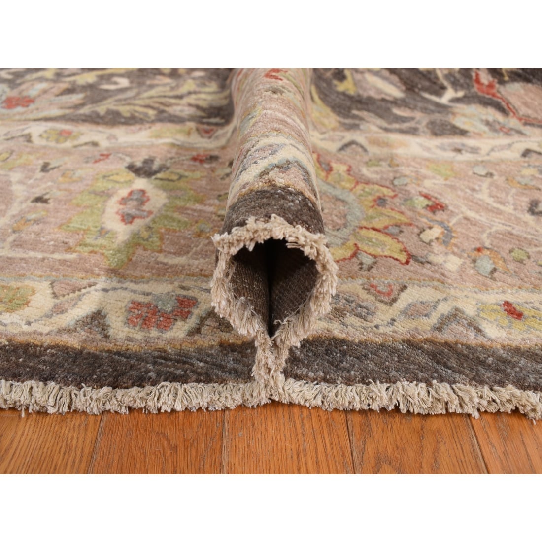 Brindle Gray Hand Knotted Velvety Wool Aryana Heriz Round Oriental Rug - 6