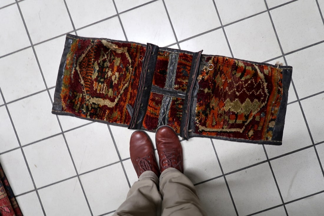 Handmade Antique Collectible Persian Kurdish Saddle Bag Rug, 1920s - 14