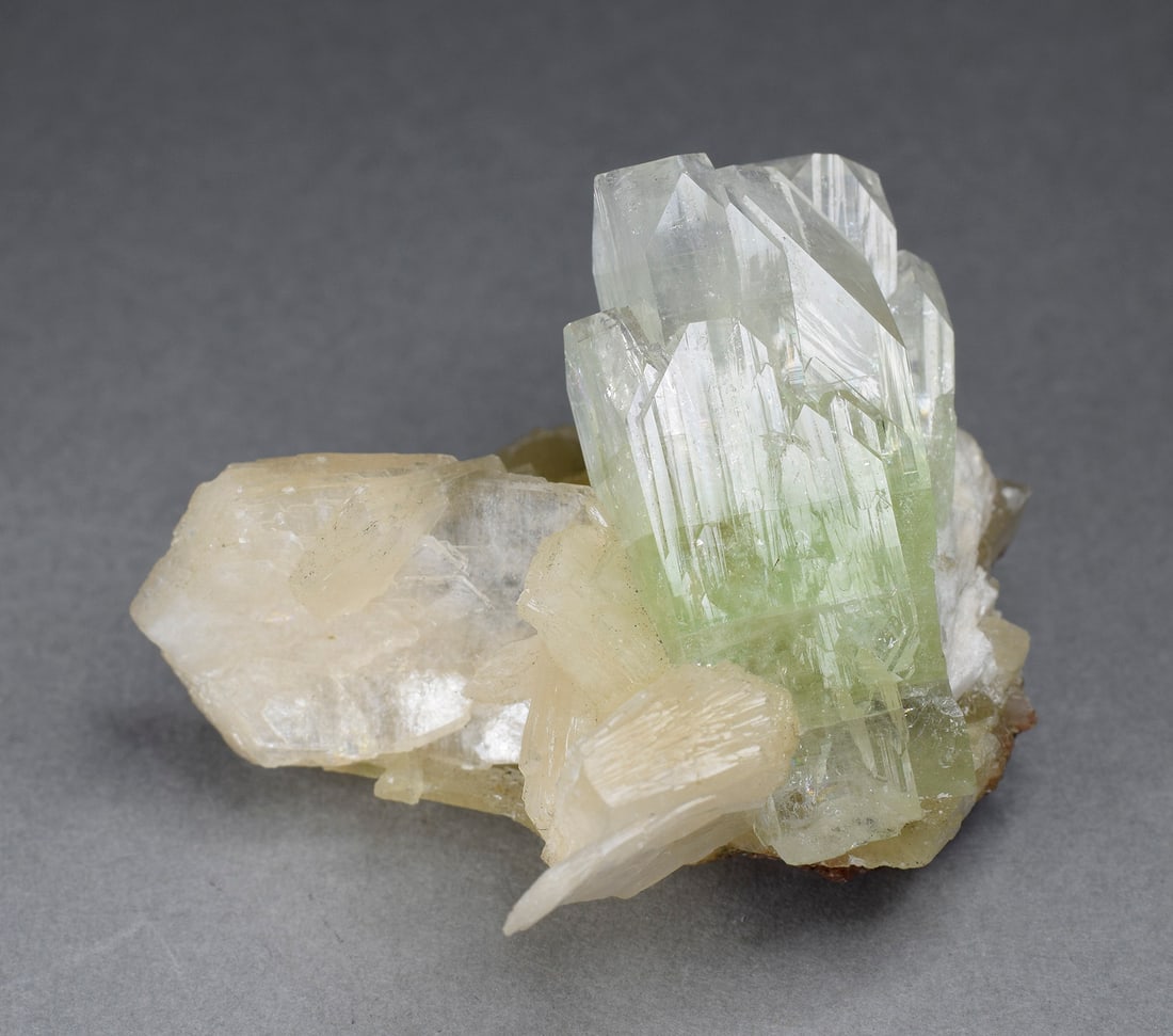 Fine Apophyllite and stilbite on calcite - 2