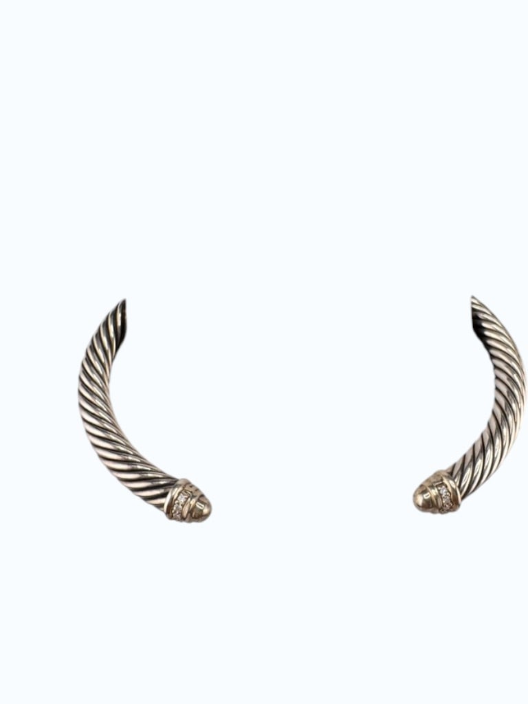 David Yurman Sterling Silver 925 Cable Classics Pave Diamond Cuff Bracelet - 4