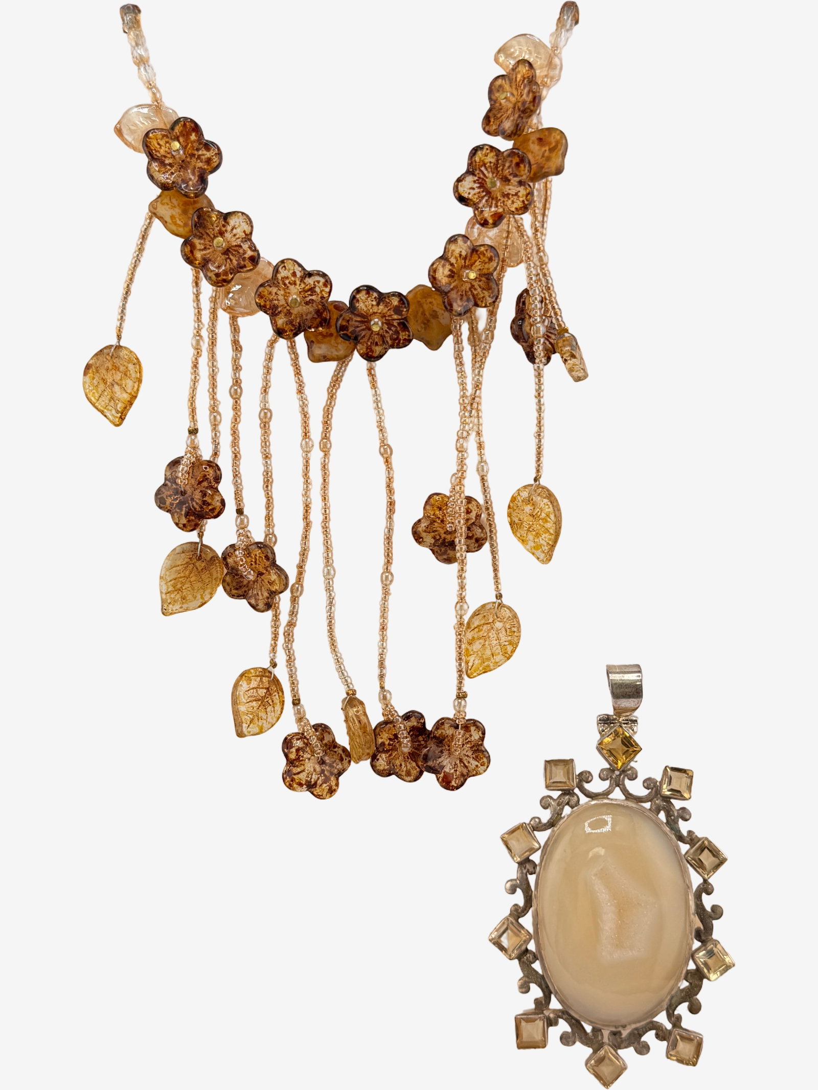 Artisan Crafted Beaded Necklace and Sterling Silver 925 Pendant (41.19g inc.stone) with Agate - 2