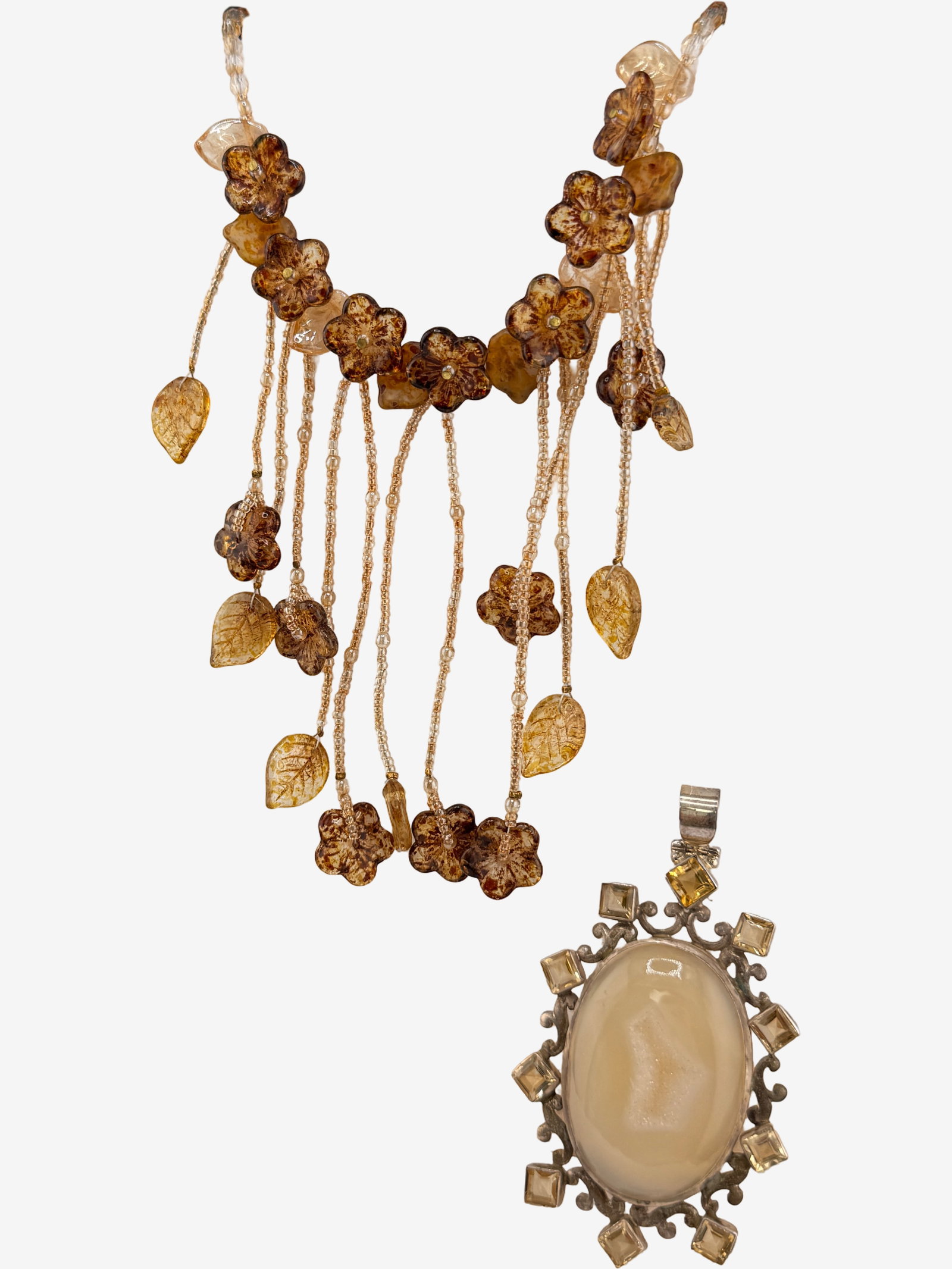 Artisan Crafted Beaded Necklace and Sterling Silver 925 Pendant (41.19g inc.stone) with Agate - 3