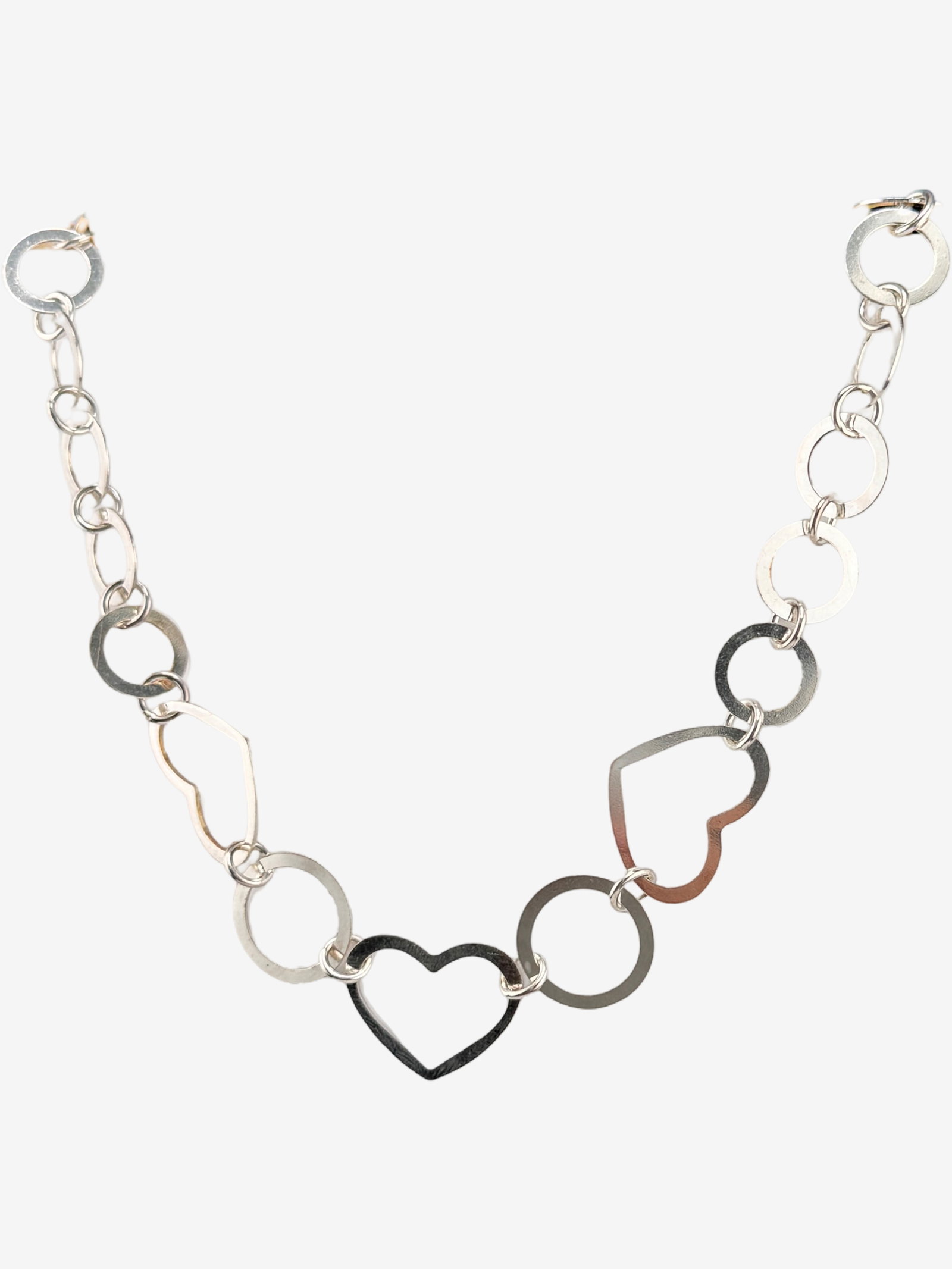Sterling Silver Heart and Circle Link Necklace 18.10g - 2