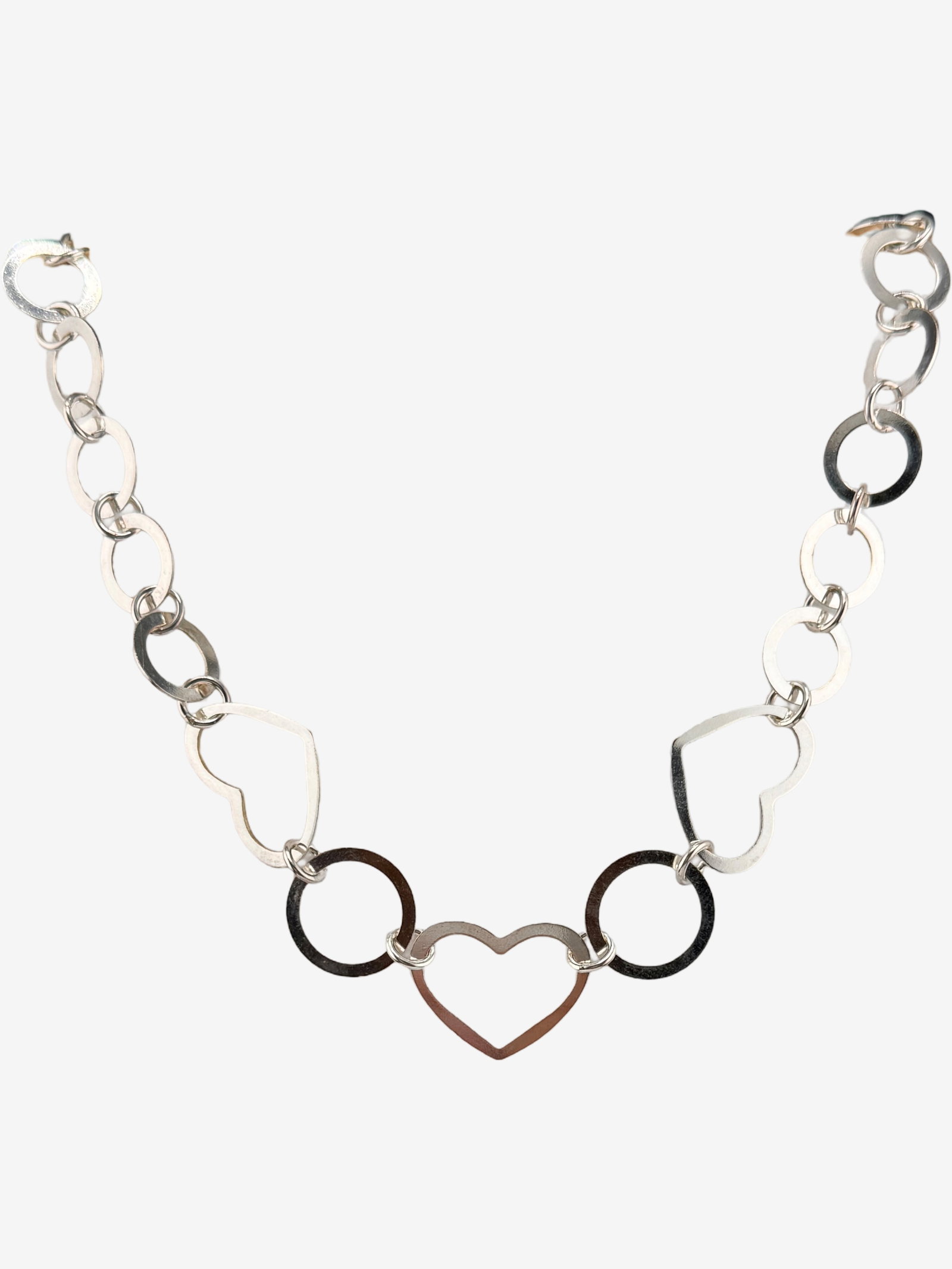 Sterling Silver Heart and Circle Link Necklace 18.10g - 3