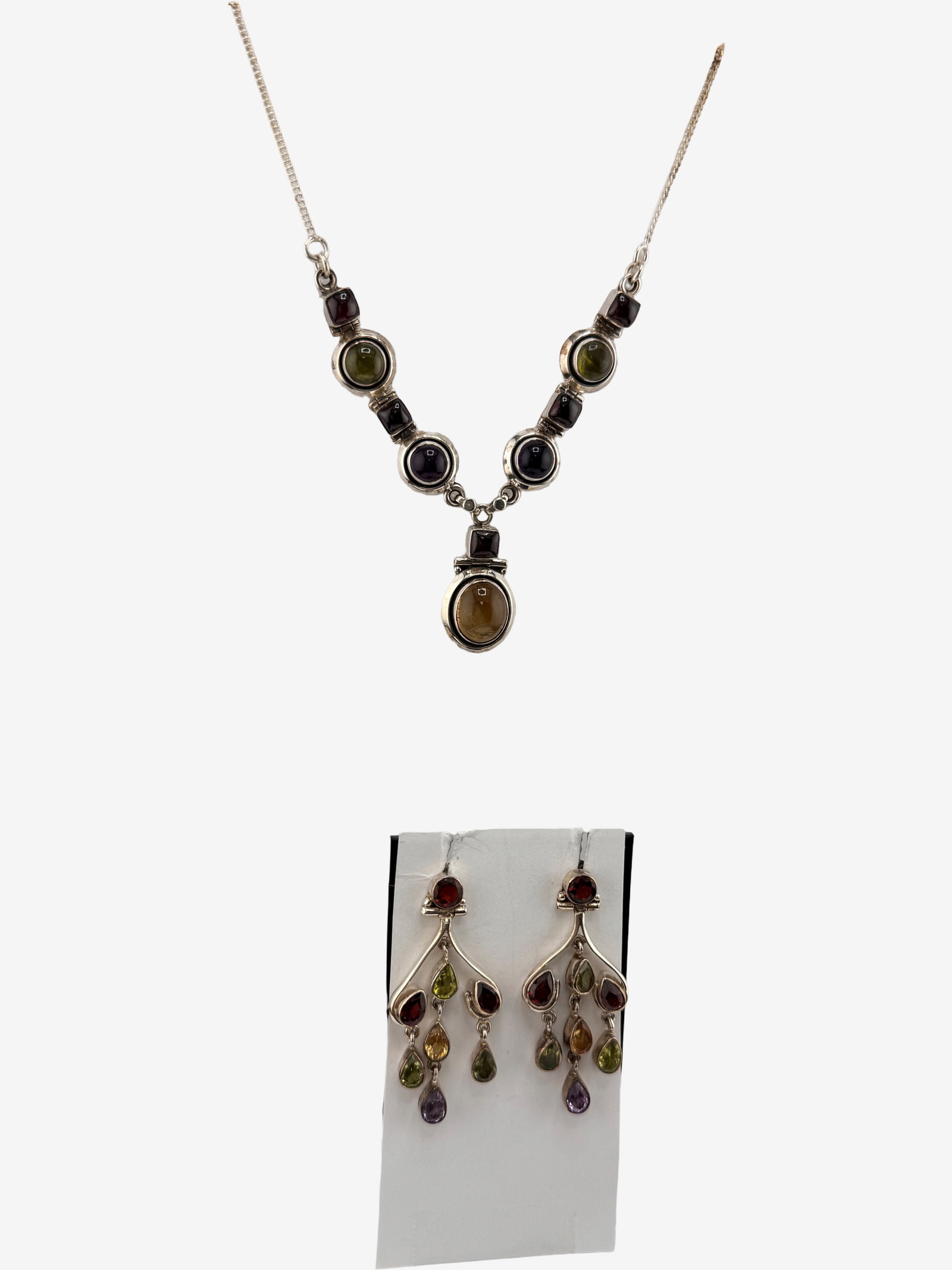 Sterling Silver Multi-Gemstone Necklace and Earring Suite 28.52g (incl. stones) - 2