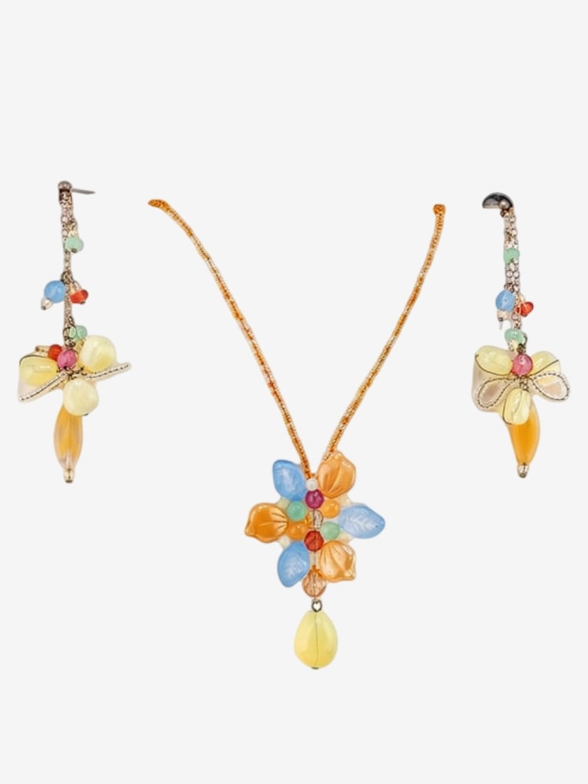 Colorful Beaded Floral Necklace and Earring Set - 3