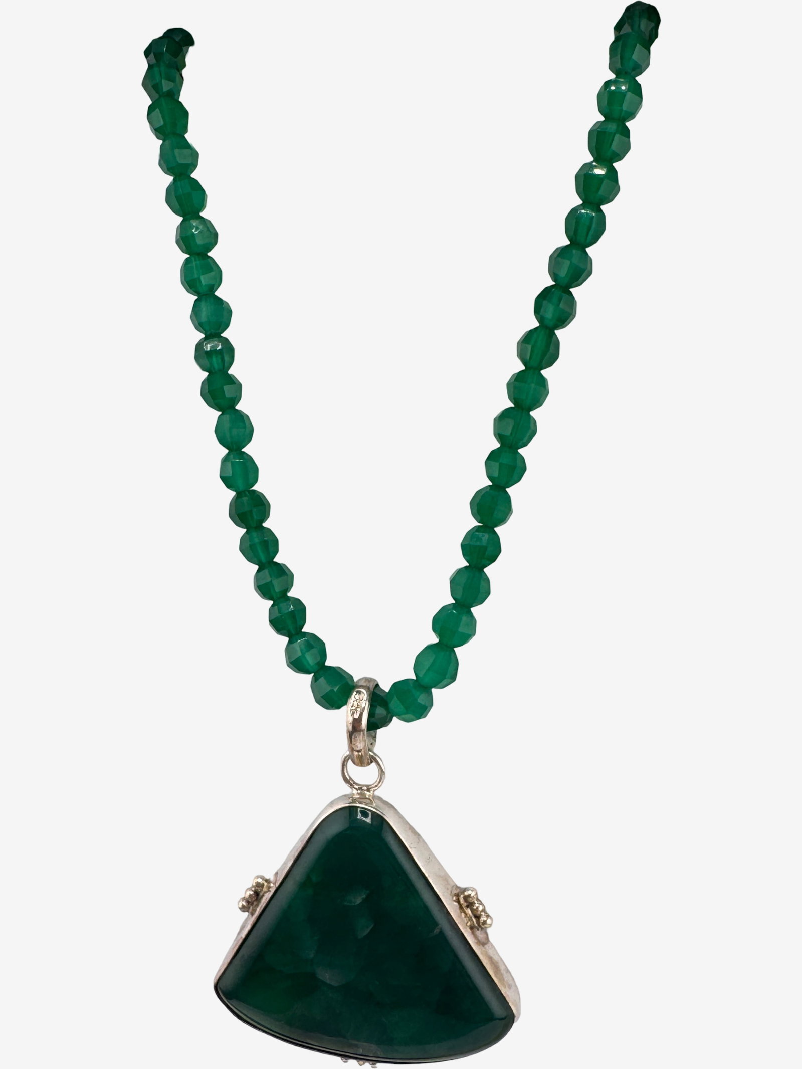 Green Beaded Necklace with Sterling Silver Pendant Toggle Clasp 27.75g (incl. stone) - 3