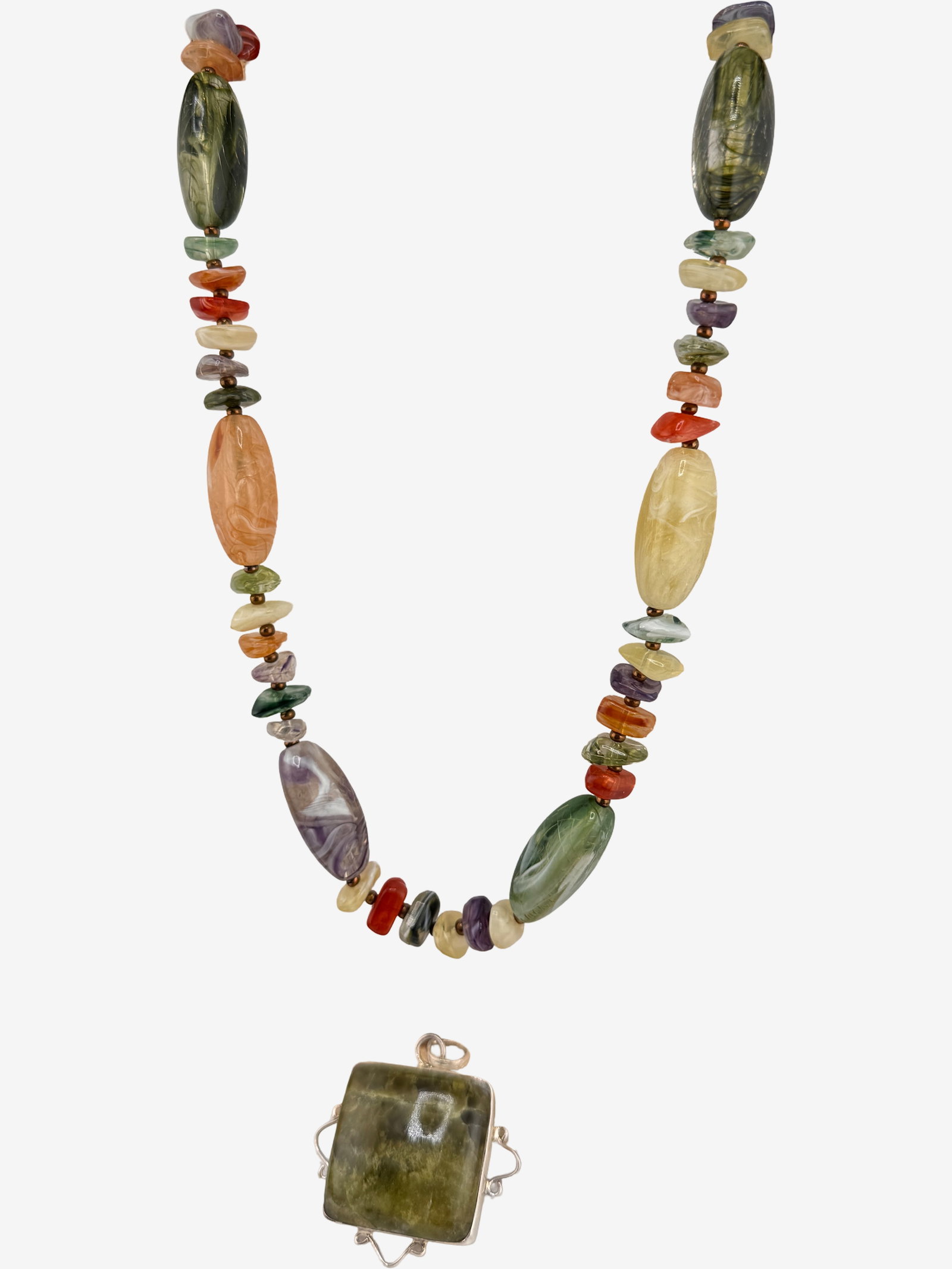 Multi-Gemstone Beaded Necklace with Sterling Silver Large Pendant 25.6g (incl. stone) - 2