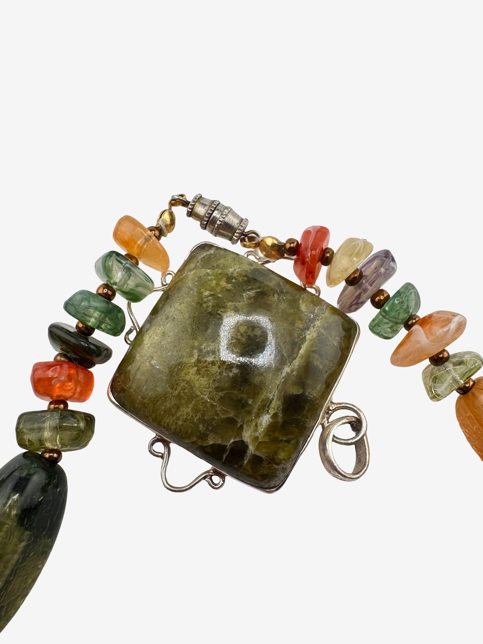 Multi-Gemstone Beaded Necklace with Sterling Silver Large Pendant 25.6g (incl. stone) - 5