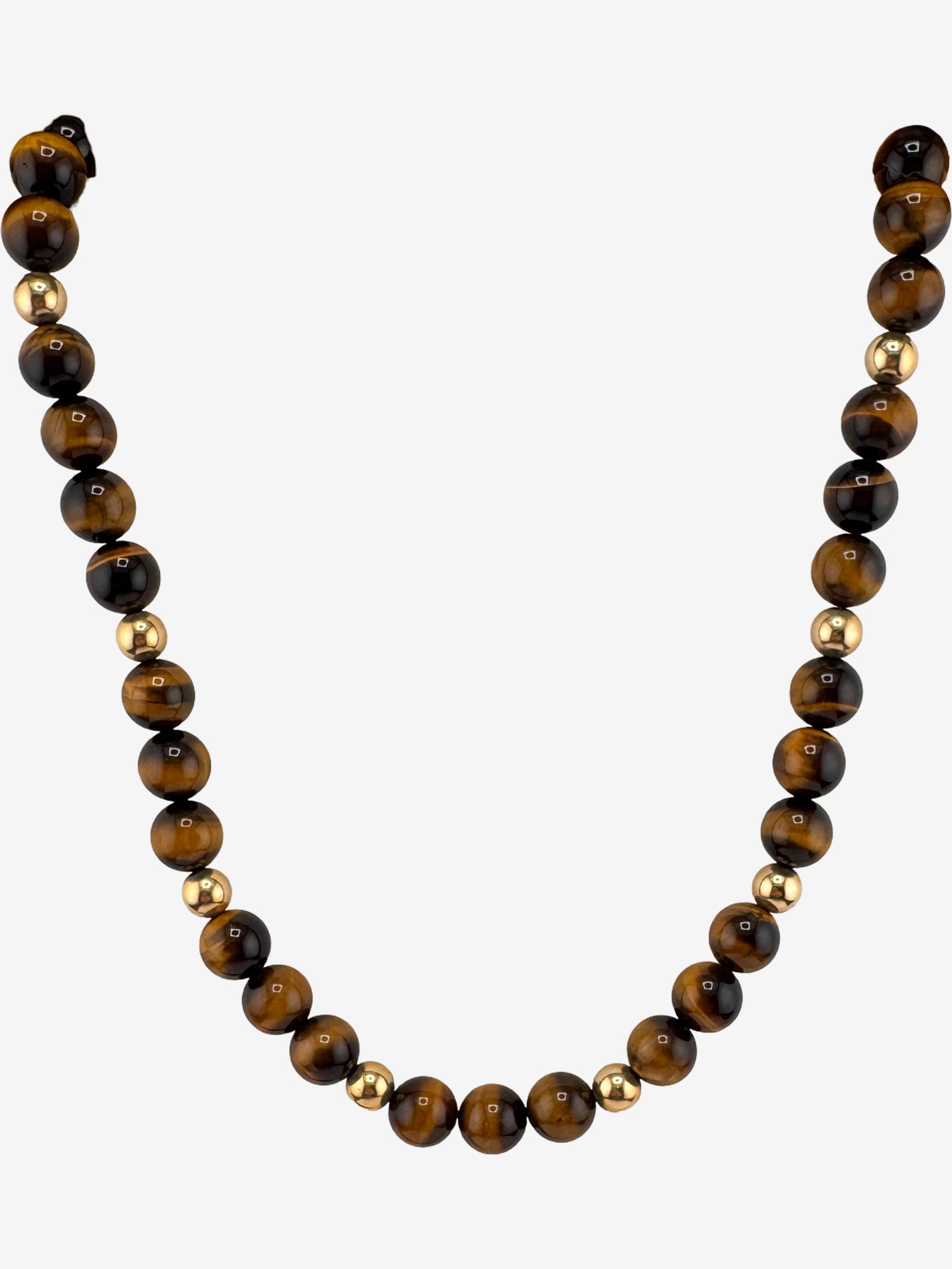 Tiger's Eye and Gold Tone Beaded Necklace - 2