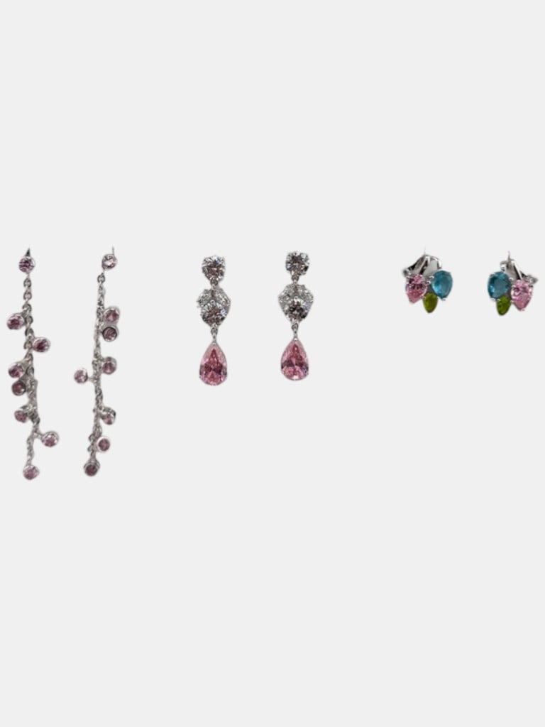 Three Pairs of Silver tone and Gemstone Earrings - 2