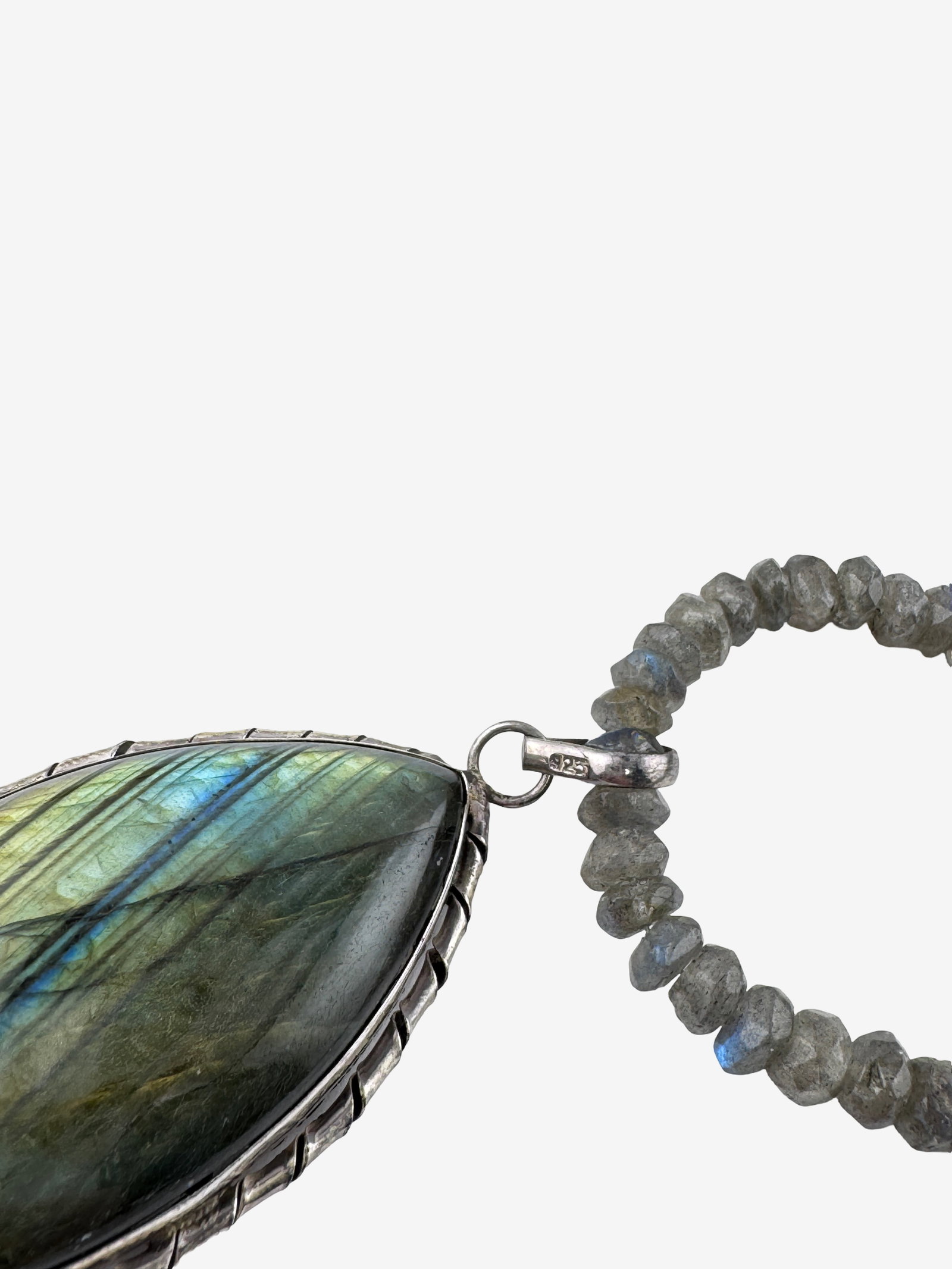 Sterling Silver Beaded Necklace with Marquee Pendant 38.87g (incl. stone) - 4