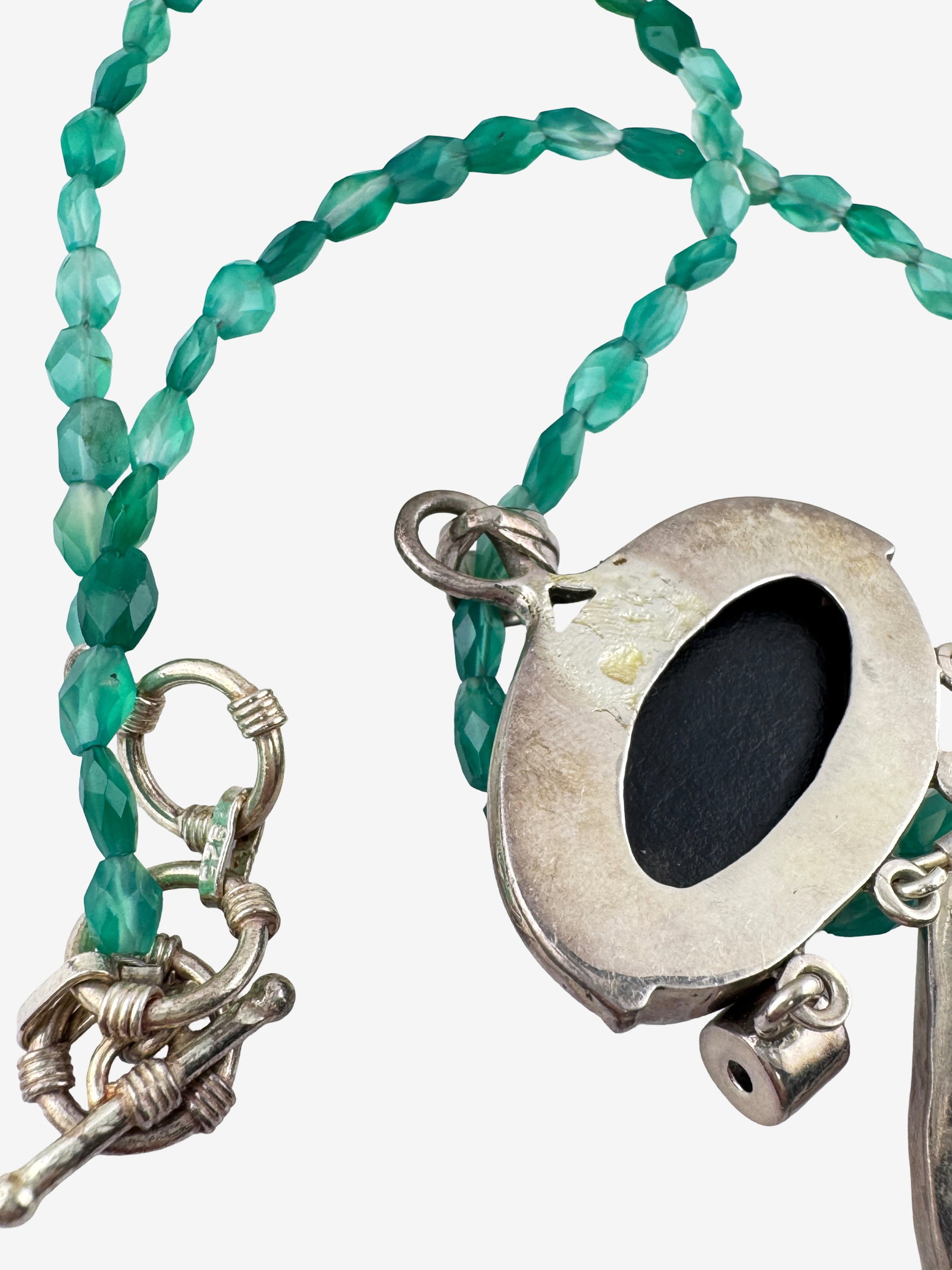 Vintage Sterling Silver Dichroic Glass & Gemstone Pendant Necklace Ð 16Ó Beaded Strand - 4