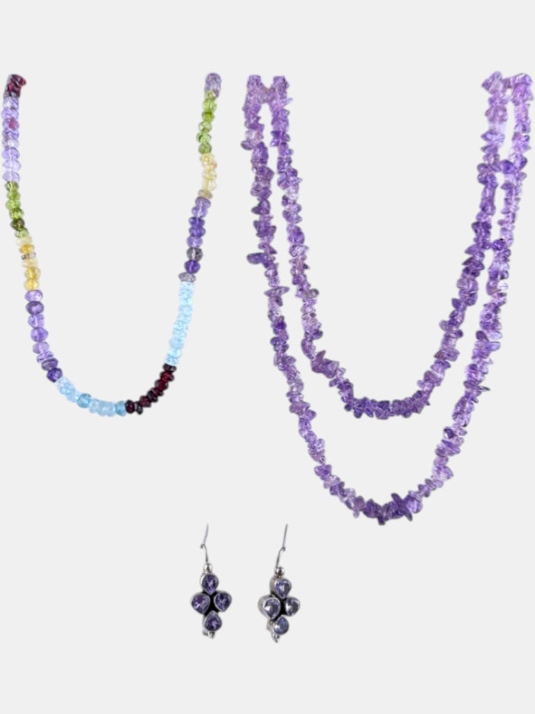 Vintage Amethyst Beaded Necklaces & Sterling Silver Amethyst Earrings Ð 14Ó & 16Ó - 2