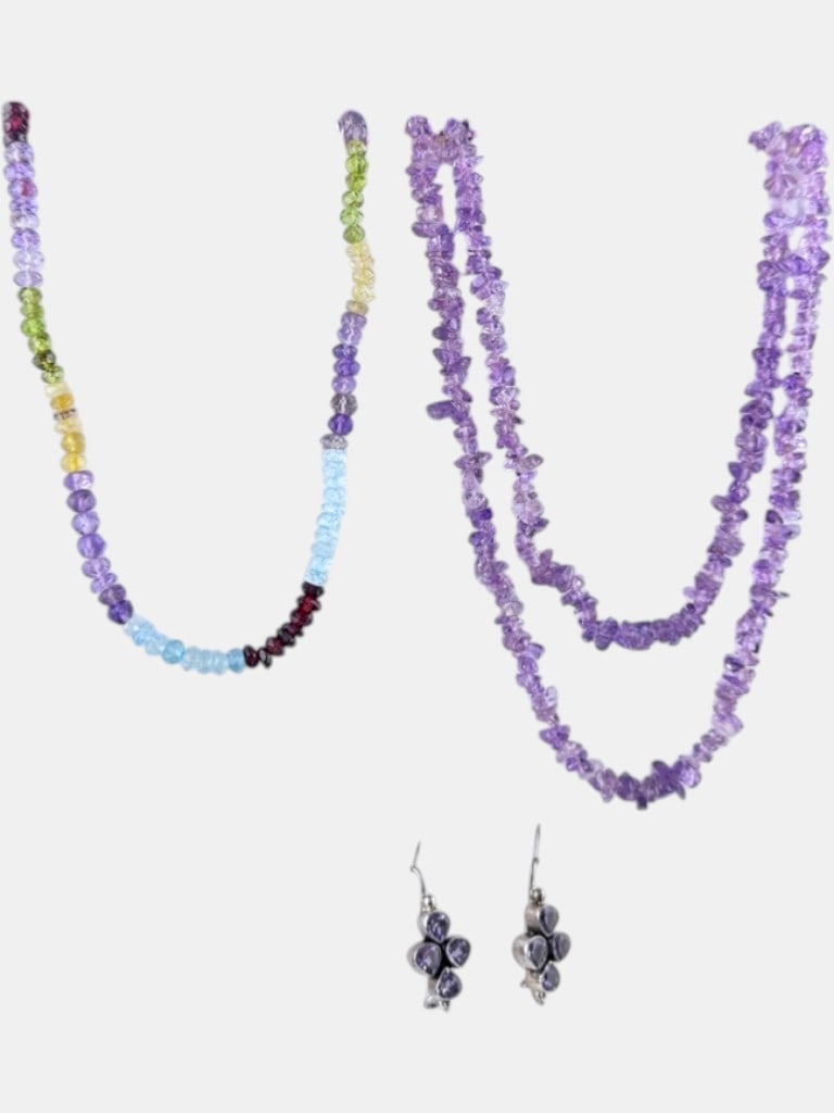 Vintage Amethyst Beaded Necklaces & Sterling Silver Amethyst Earrings Ð 14Ó & 16Ó - 3