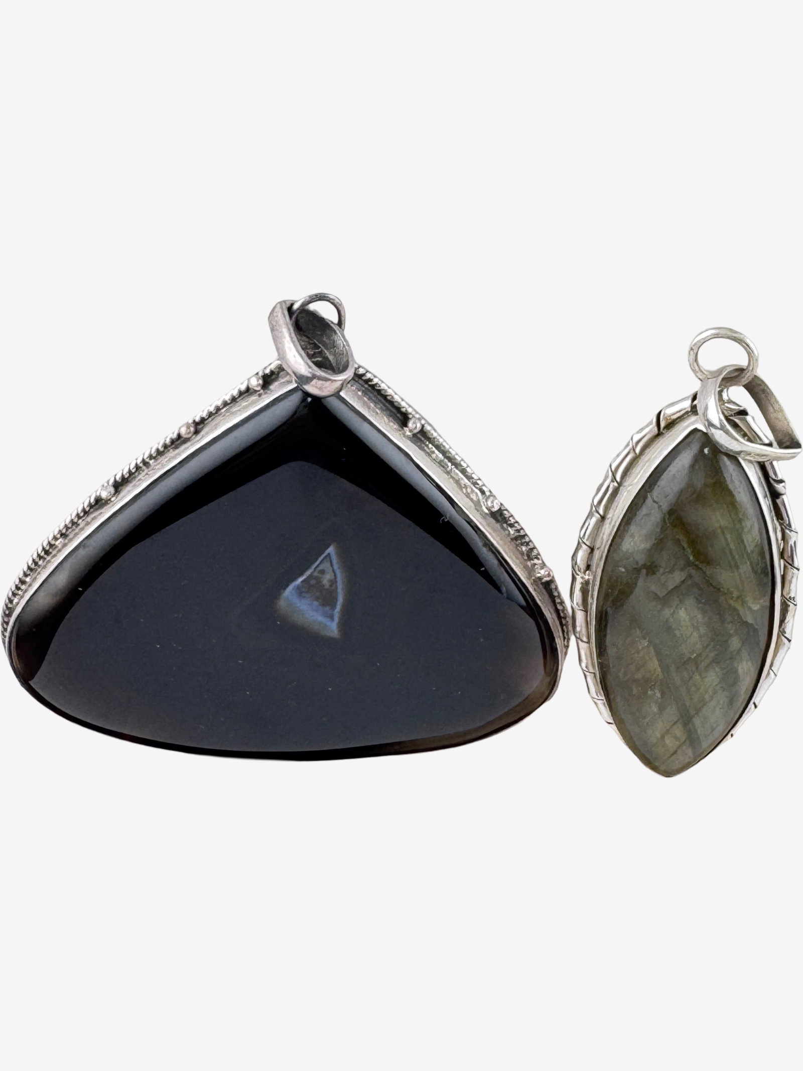 Large Vintage Sterling Silver Agate Pendant Pair Ð Bold Statement Cabochons Ð 2Ó & - 3