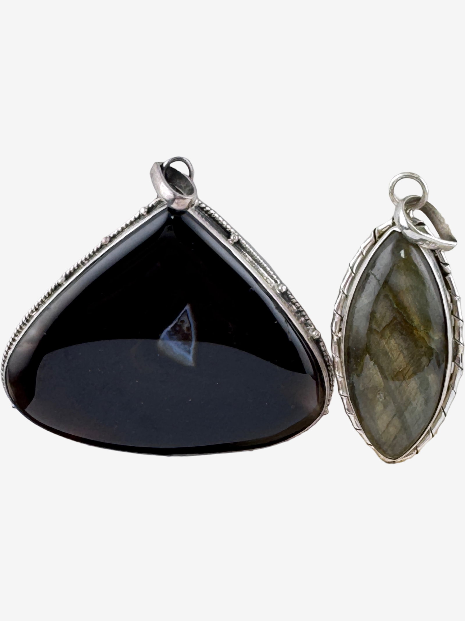 Large Vintage Sterling Silver Agate Pendant Pair Ð Bold Statement Cabochons Ð 2Ó & - 4