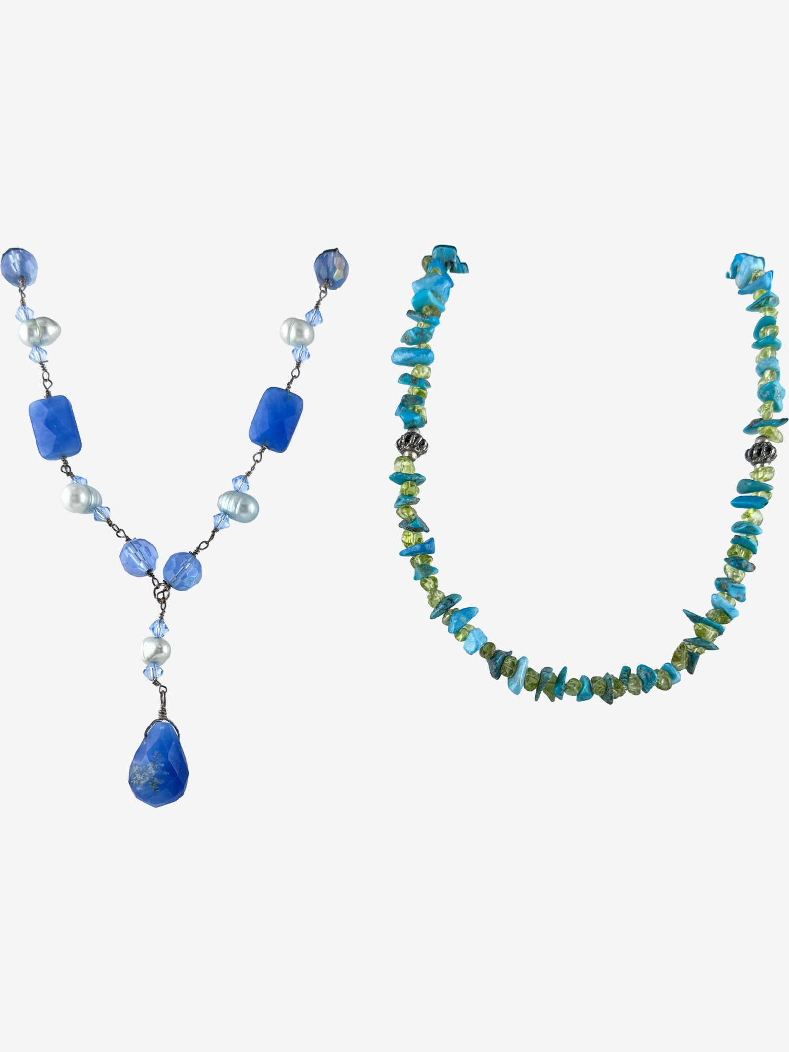 Vintage Sterling Silver 925 Gemstone Necklaces Ð Blue Stone Drop & Turquoise/Peridot Chip - 2