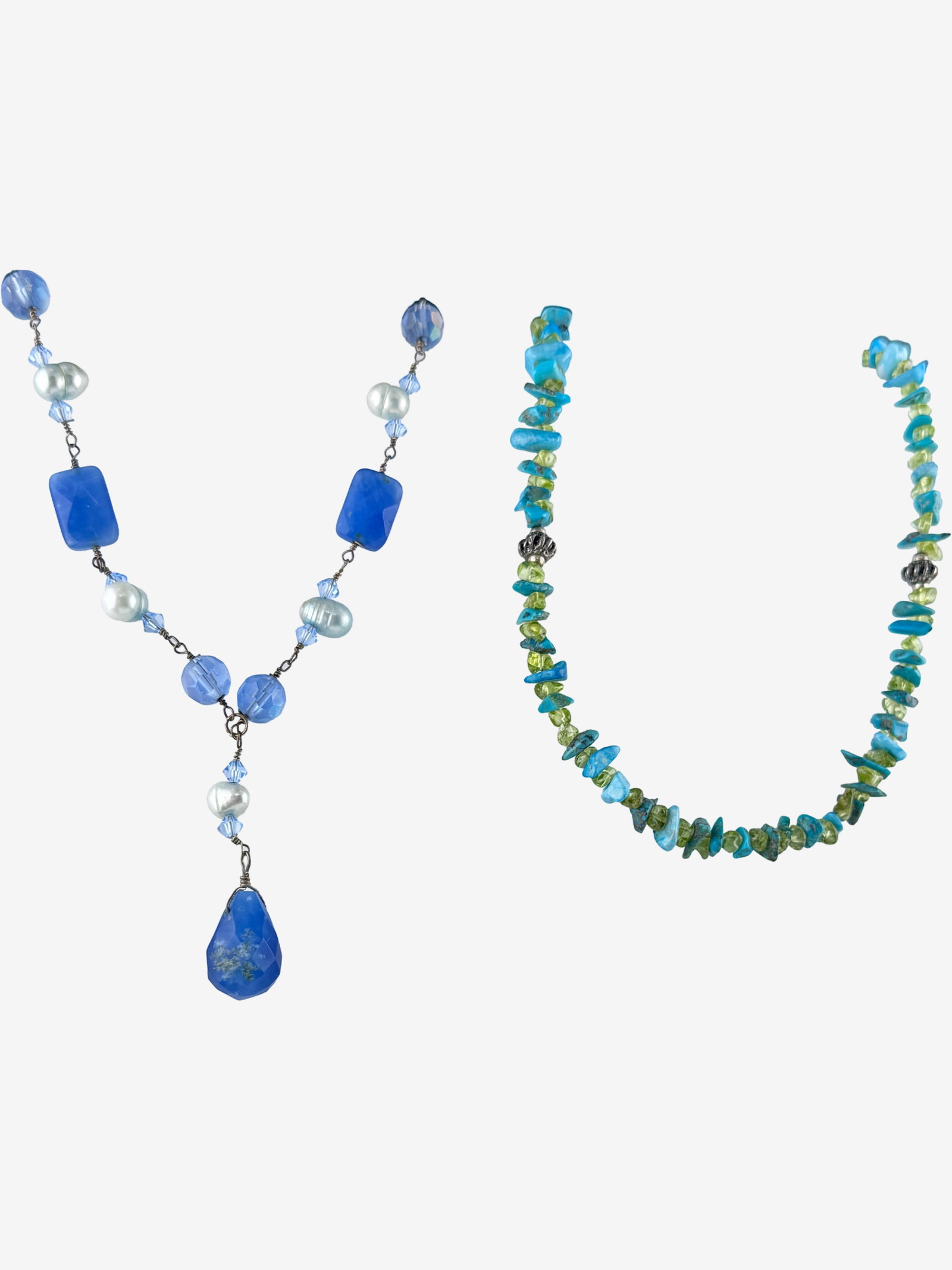 Vintage Sterling Silver 925 Gemstone Necklaces Ð Blue Stone Drop & Turquoise/Peridot Chip - 3