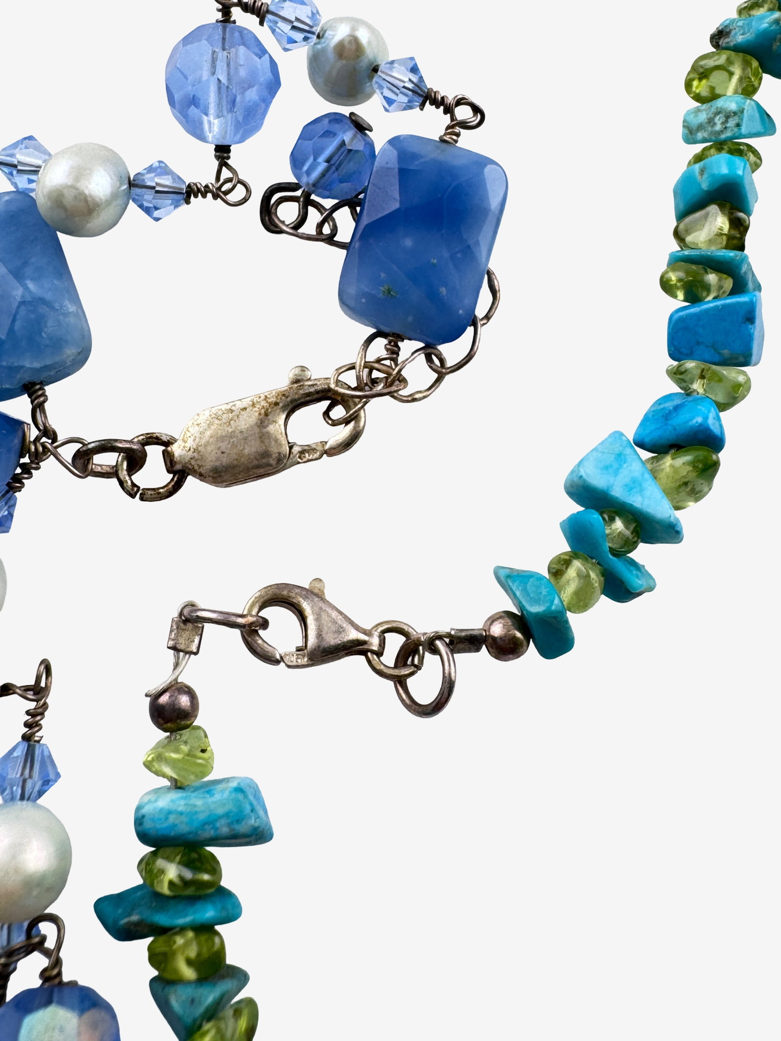 Vintage Sterling Silver 925 Gemstone Necklaces Ð Blue Stone Drop & Turquoise/Peridot Chip - 4