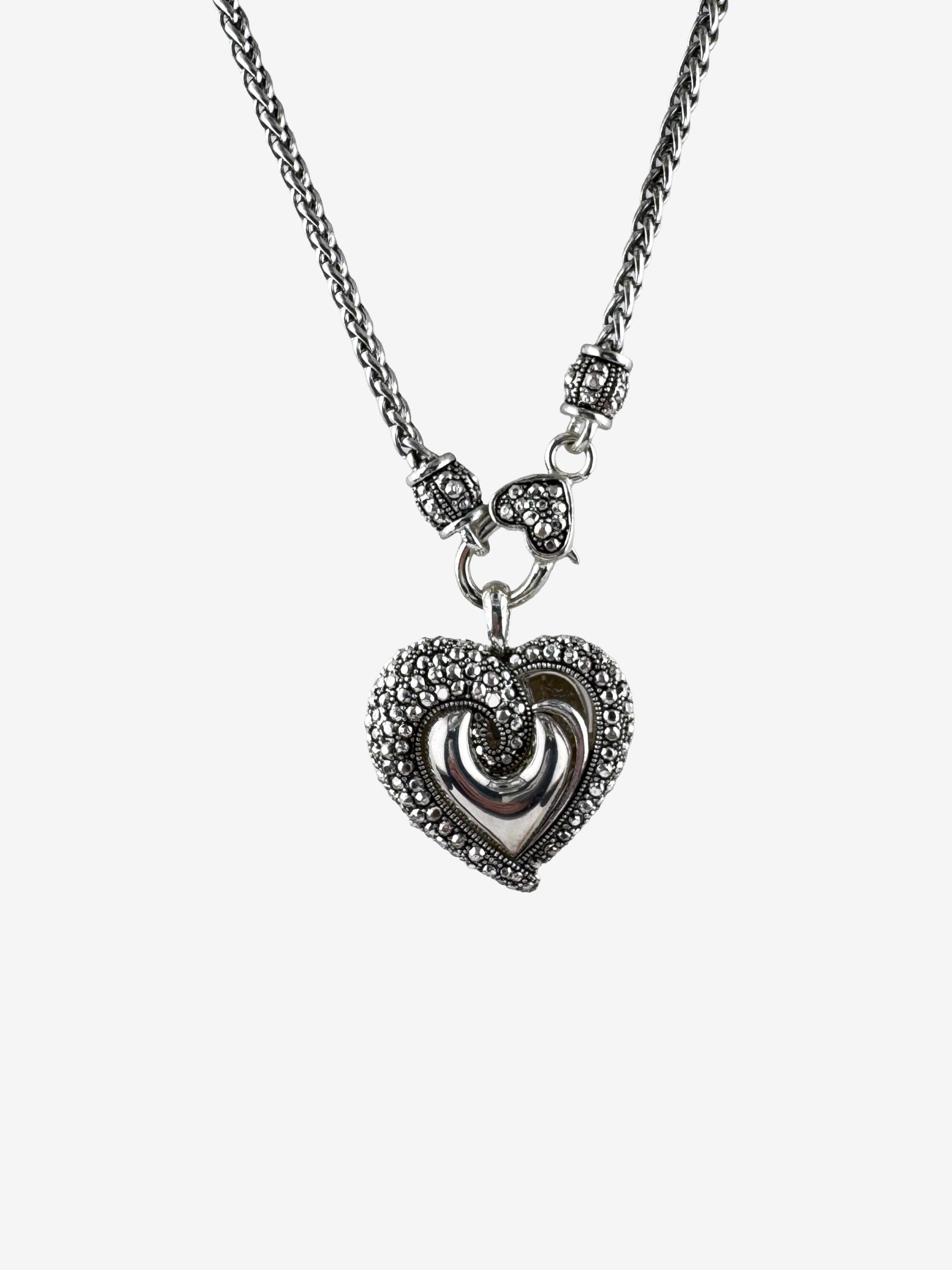 Sterling Silver and Marcasite Heart Pendant Necklace - 2