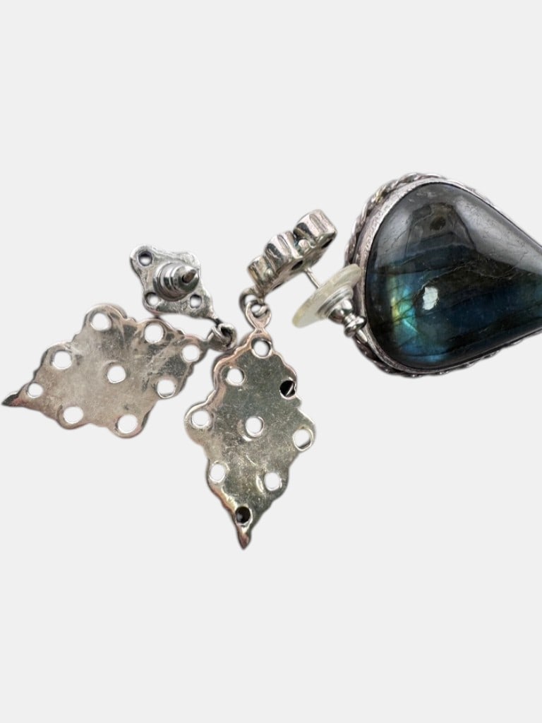 Vintage Sterling Silver Blue Stone Jewelry Set Ð Dangle Earrings & Teardrop Pendant 1.5Ó - 5