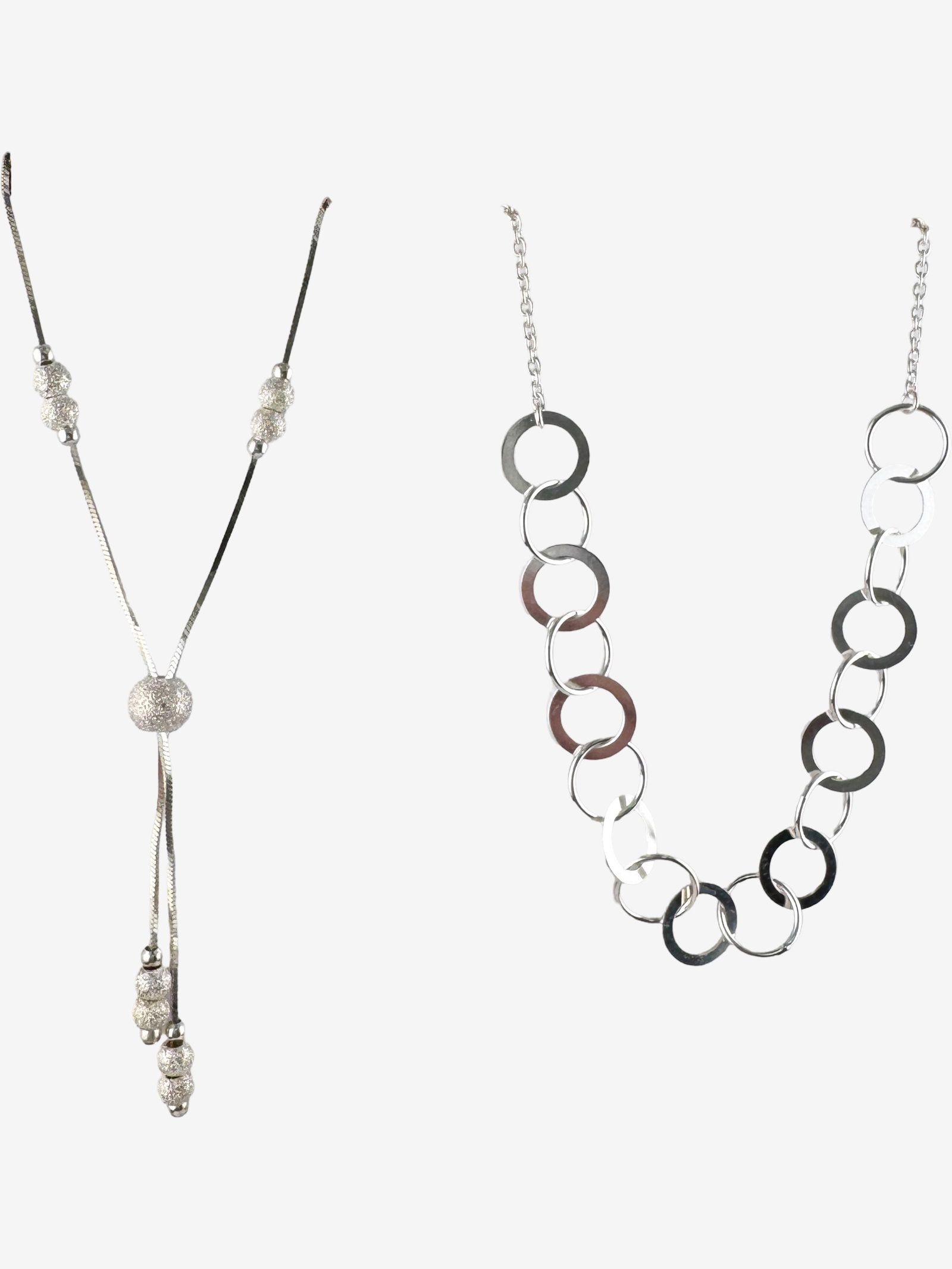 Vintage Sterling Silver Necklace Lot Ð Italy Marked Circle Link & Beaded Drop 14Ó & - 3