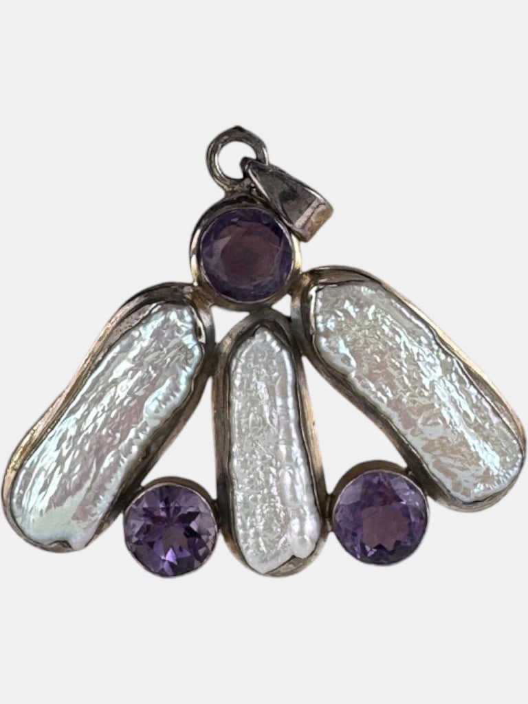 Sterling Silver Bracelet and Pendant with Amethyst and Baroque Pearls 53.11g (incl. stones) - 4