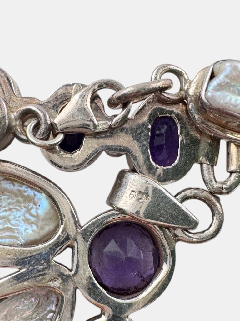 Sterling Silver Bracelet and Pendant with Amethyst and Baroque Pearls 53.11g (incl. stones) - 5
