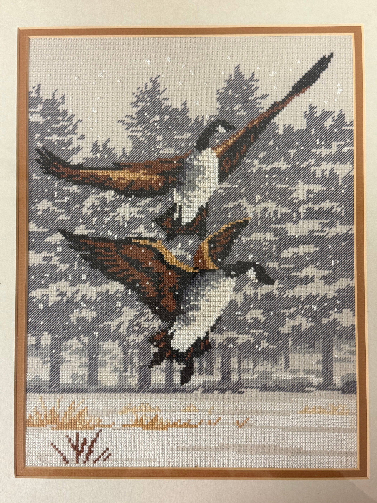 Vintage 1984 Framed Monarch Horizons Canada Geese Counted Cross Stitch - 2