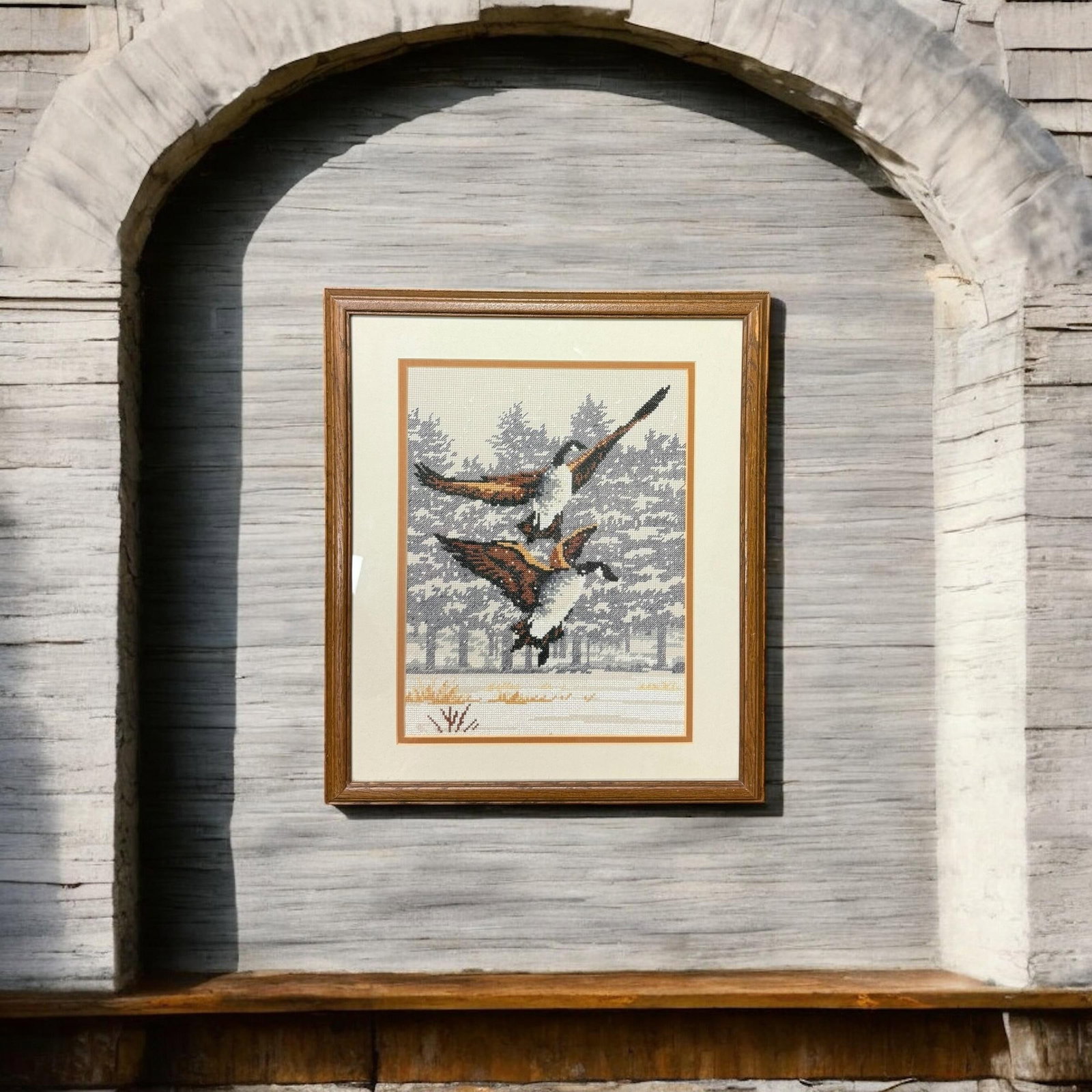 Vintage 1984 Framed Monarch Horizons Canada Geese Counted Cross Stitch - 3