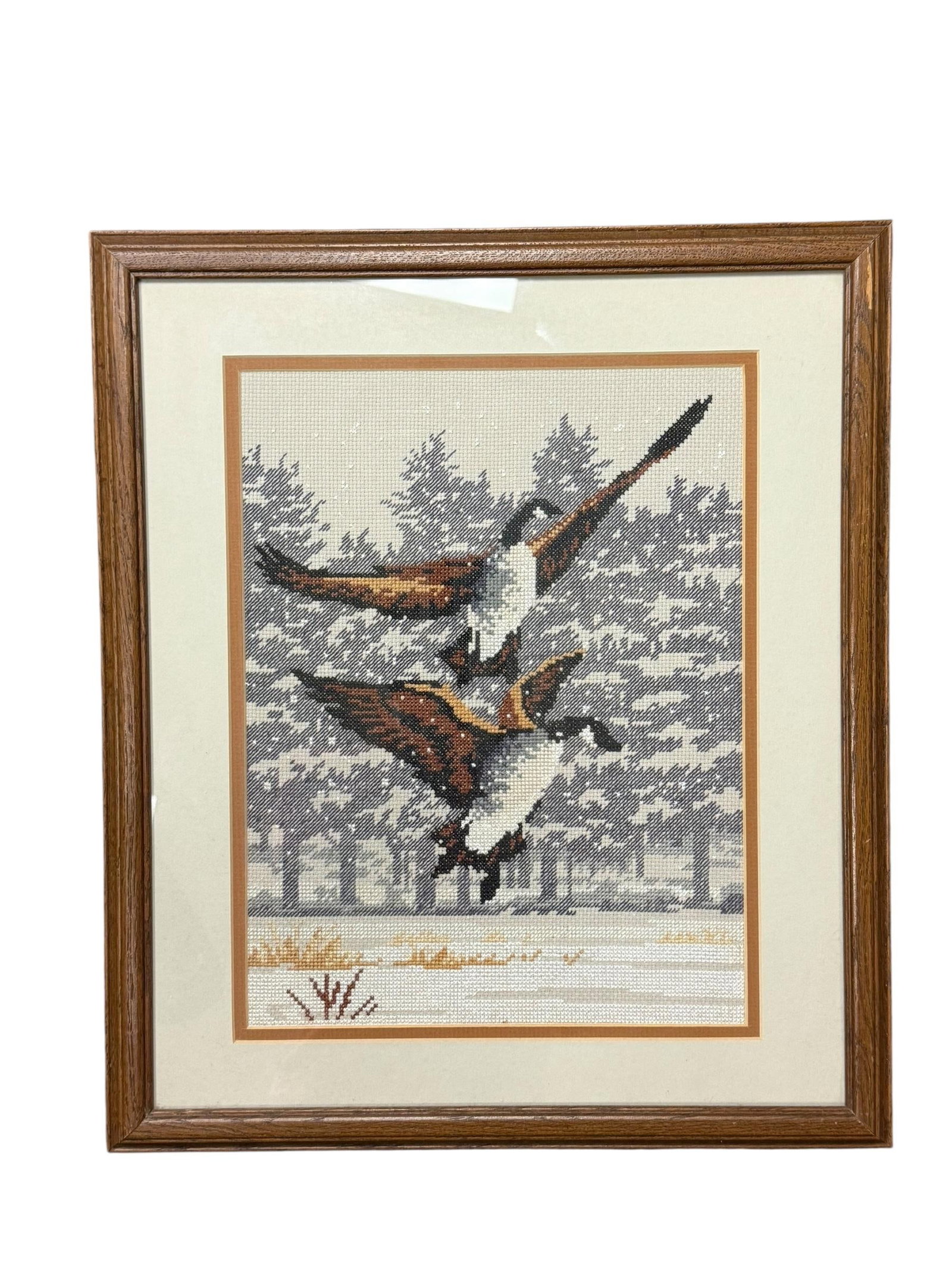 Vintage 1984 Framed Monarch Horizons Canada Geese Counted Cross Stitch - 8