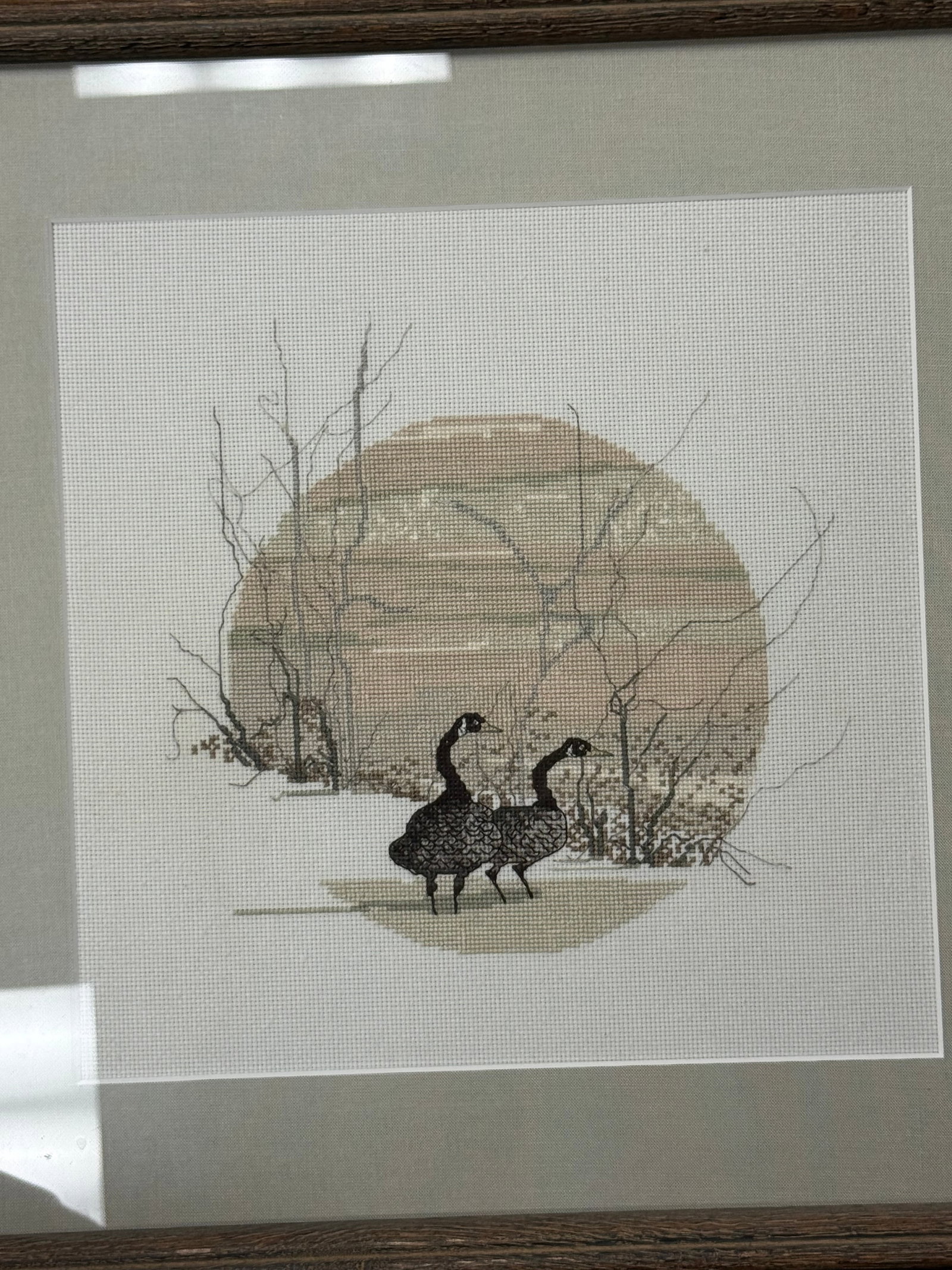 Vintage Framed 1984 P. Buckley Moss - Cameo Geese Cross Stitch - 10