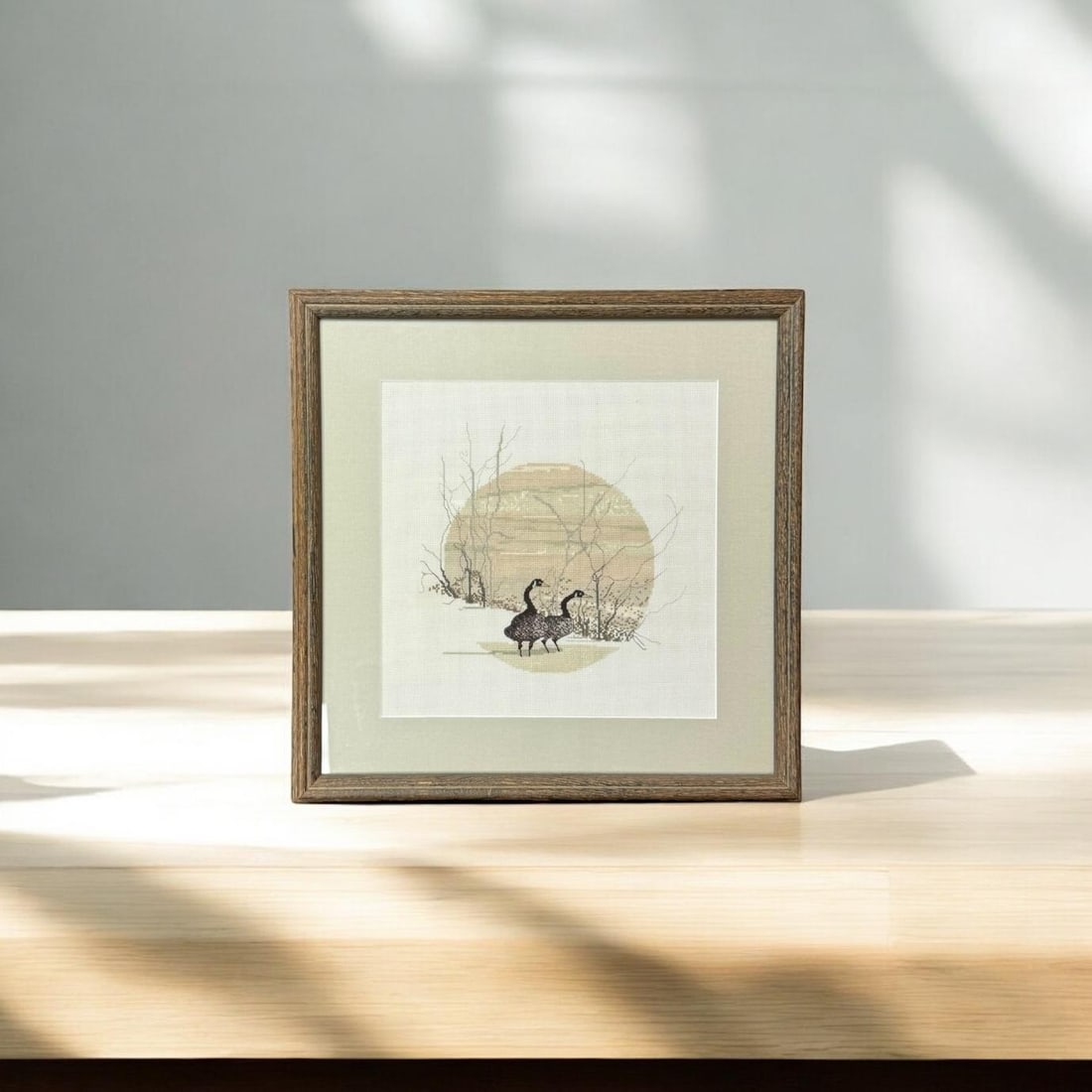 Vintage Framed 1984 P. Buckley Moss - Cameo Geese Cross Stitch - 2