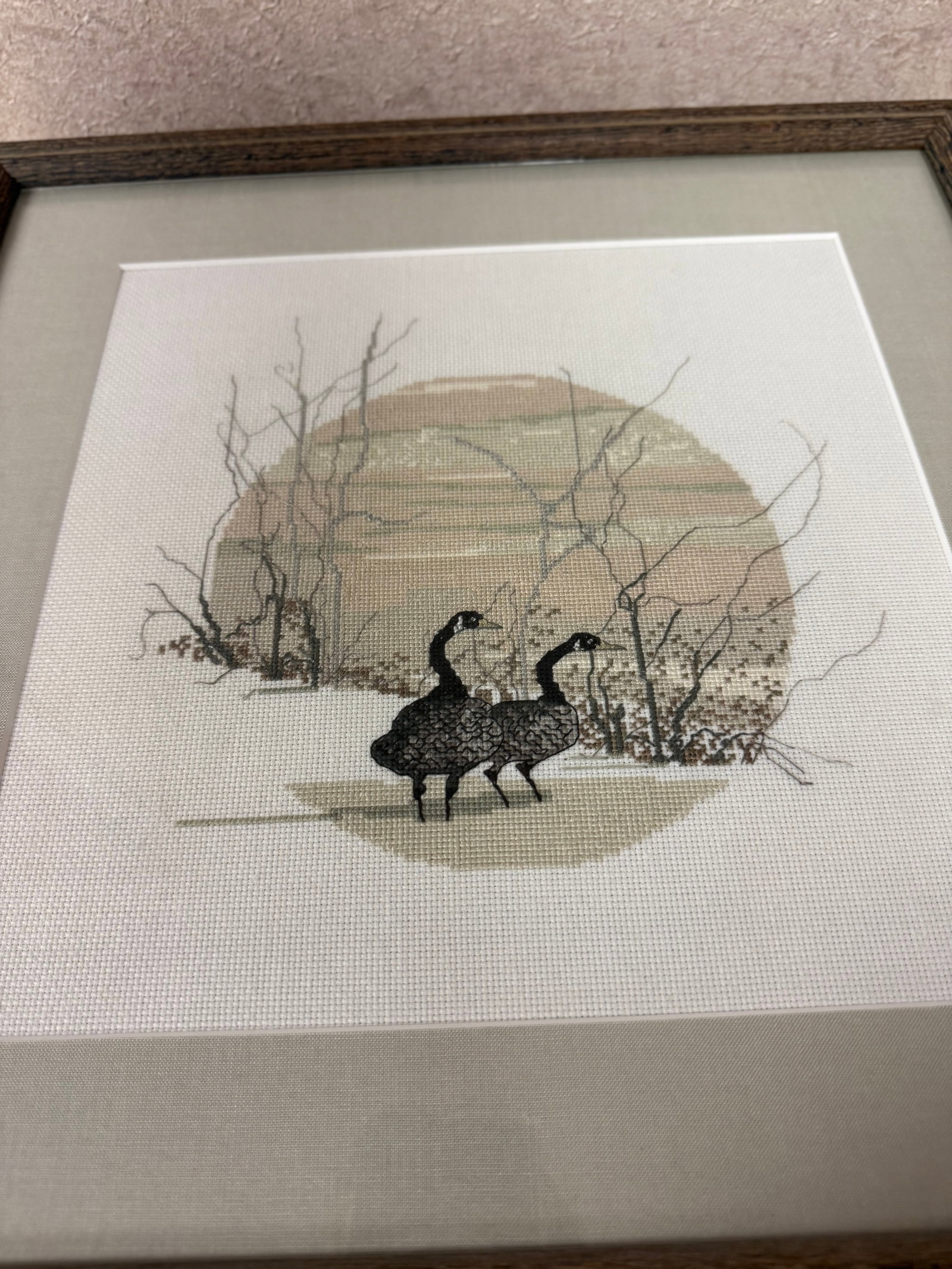 Vintage Framed 1984 P. Buckley Moss - Cameo Geese Cross Stitch - 3