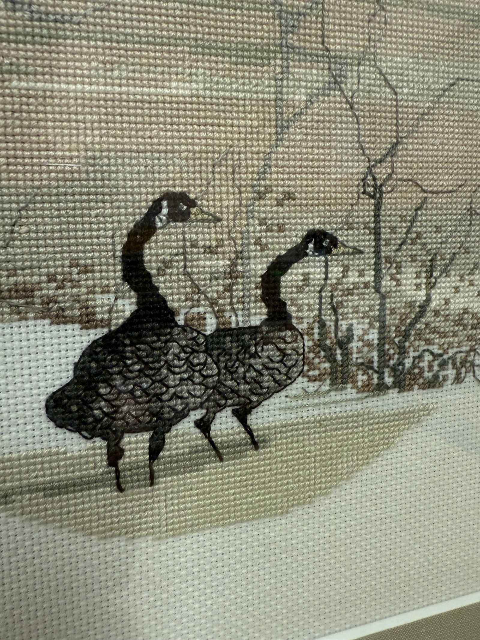 Vintage Framed 1984 P. Buckley Moss - Cameo Geese Cross Stitch - 5