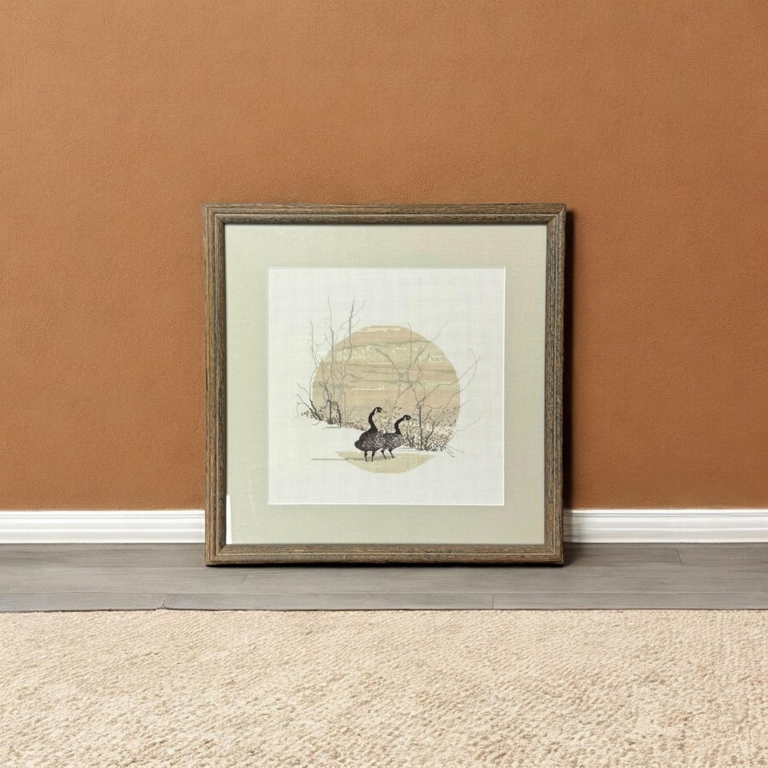 Vintage Framed 1984 P. Buckley Moss - Cameo Geese Cross Stitch - 6