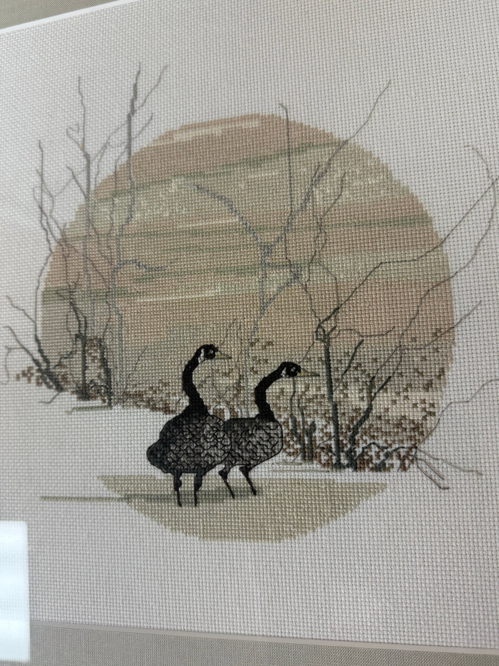 Vintage Framed 1984 P. Buckley Moss - Cameo Geese Cross Stitch - 7