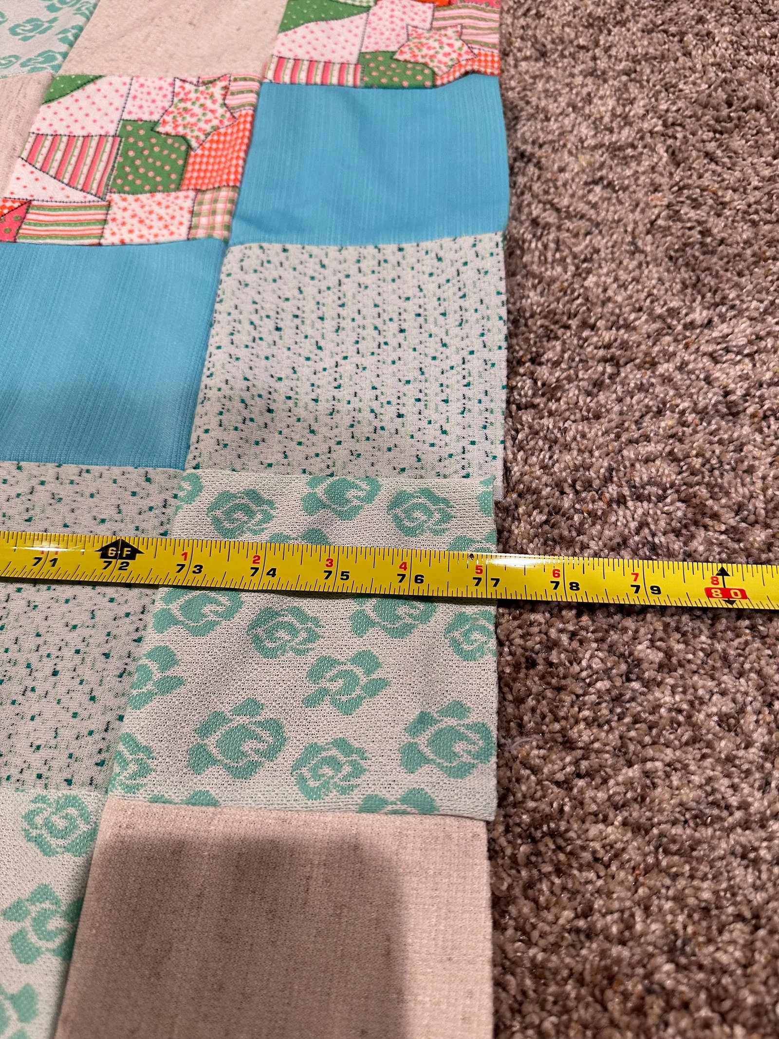 Vintage Mid 20th Century Knit Fabric Blues Pinks Quilt Top Only - 5