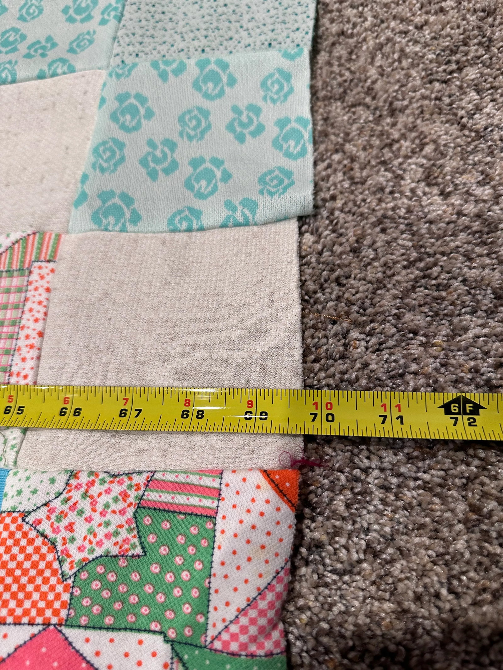 Vintage Mid 20th Century Knit Fabric Blues Pinks Quilt Top Only - 6