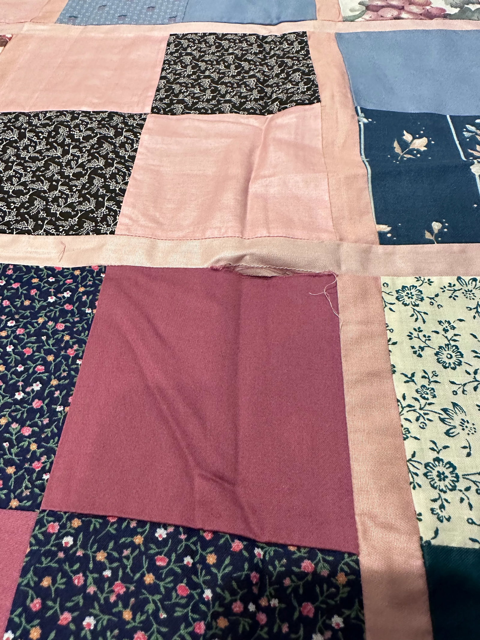 Vintage Multi-Color Pink Queen Quilt Top - 10