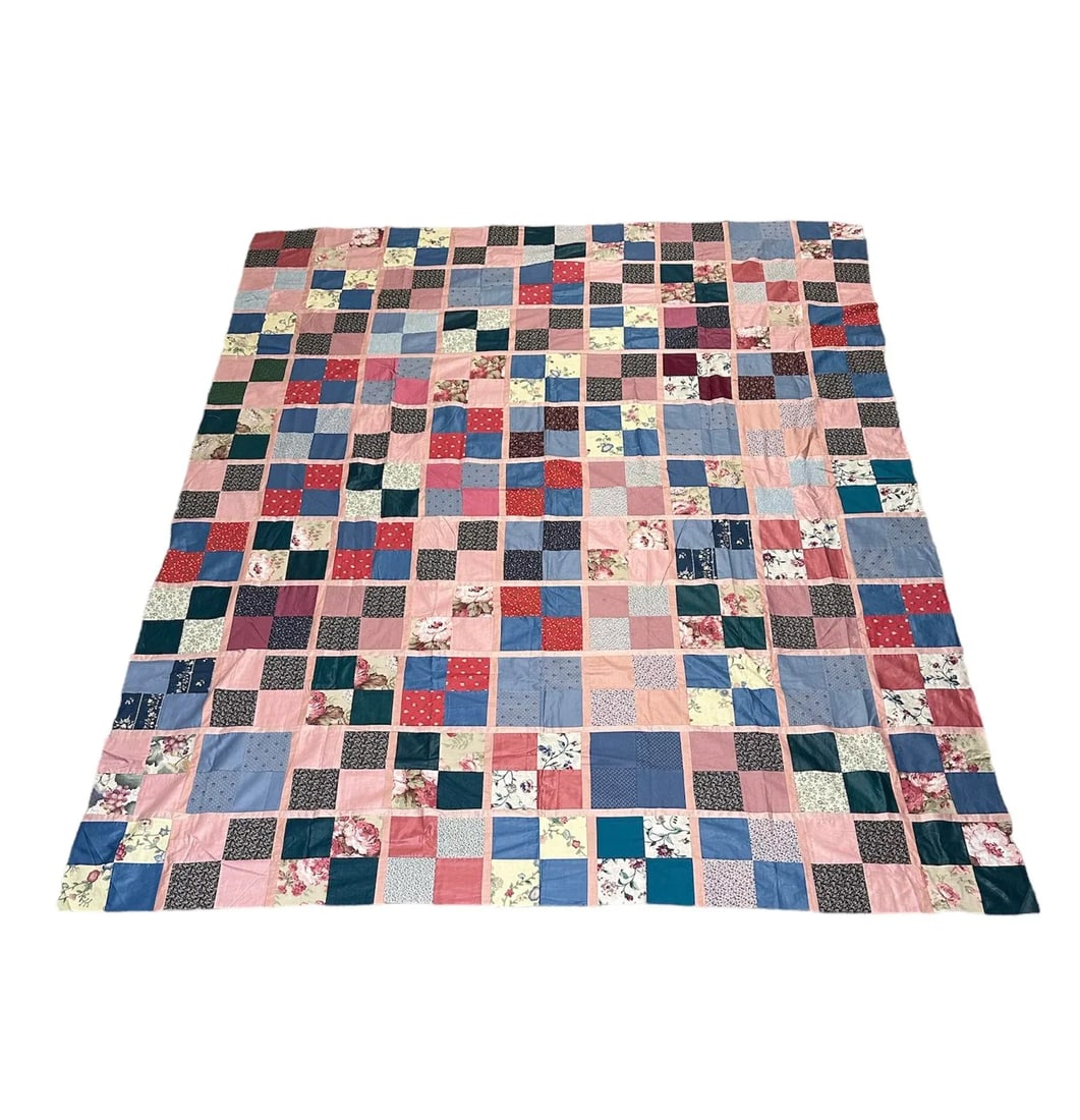 Vintage Multi-Color Pink Queen Quilt Top - 11